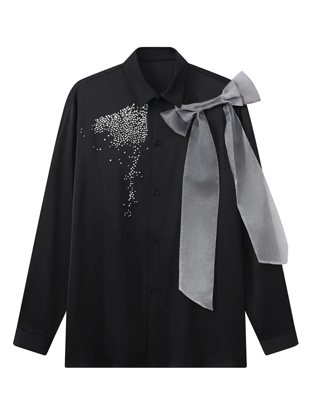 JIECHI | Organza-Bow & Diamond Shirt