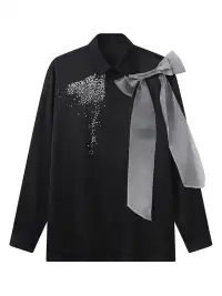 JIECHI | Organza-Bow & Diamond Shirt