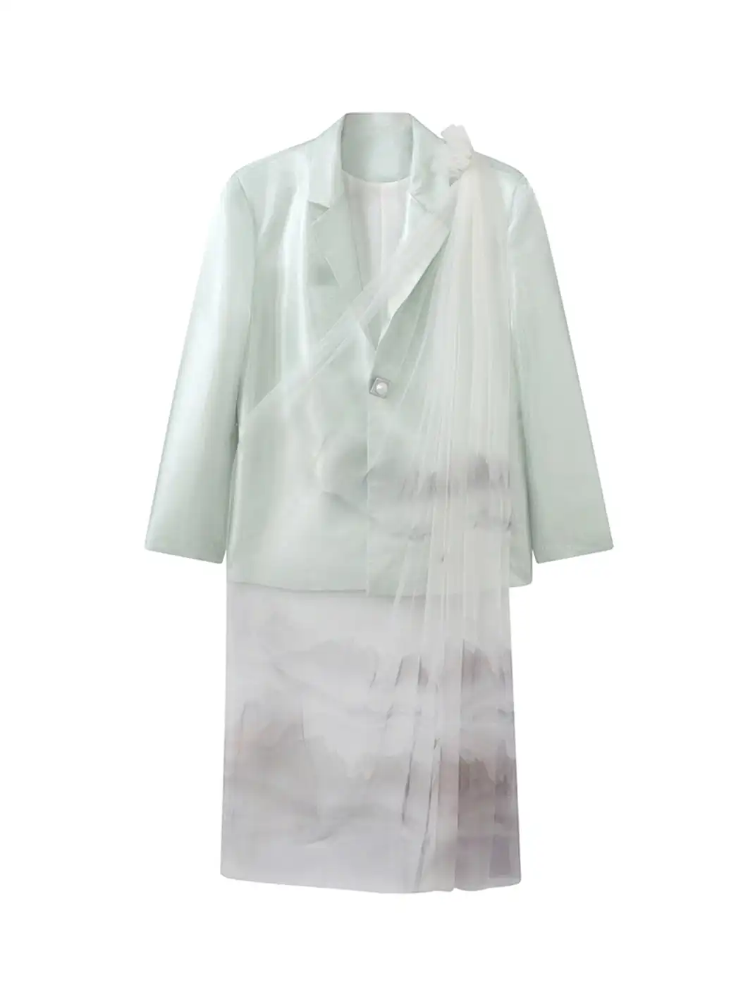 JIECHI | Gradient Tulle Drape Satin Blazer