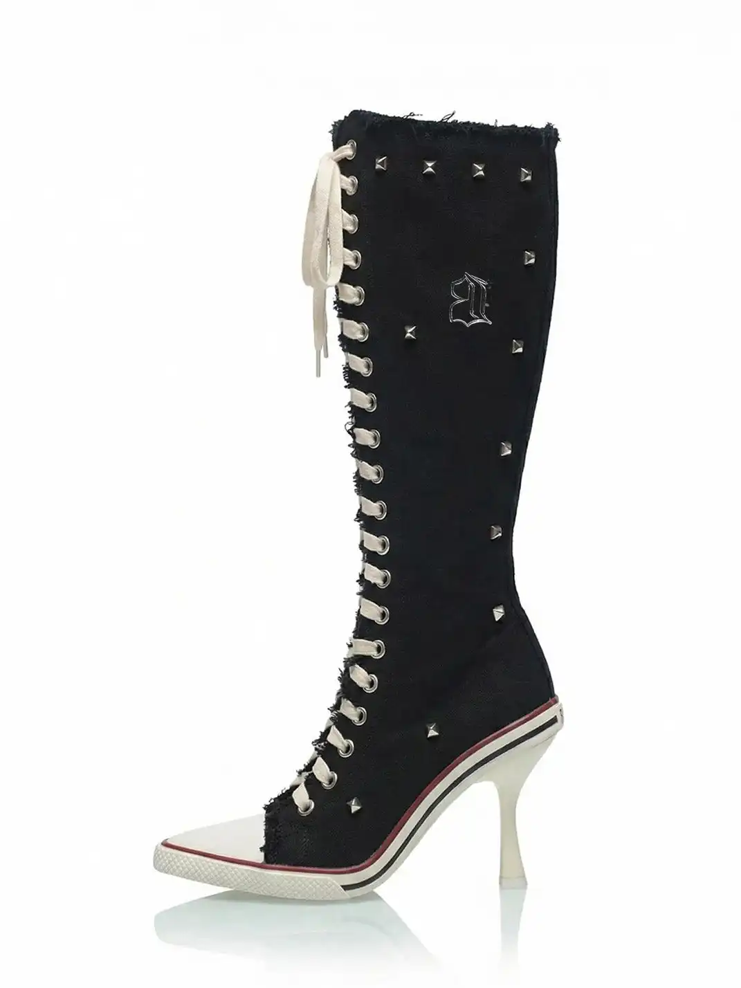 UnicornBlood | Distressed Lace-Up High Heel Knee-High Boots