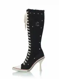 UnicornBlood | Distressed Lace-Up High Heel Knee-High Boots