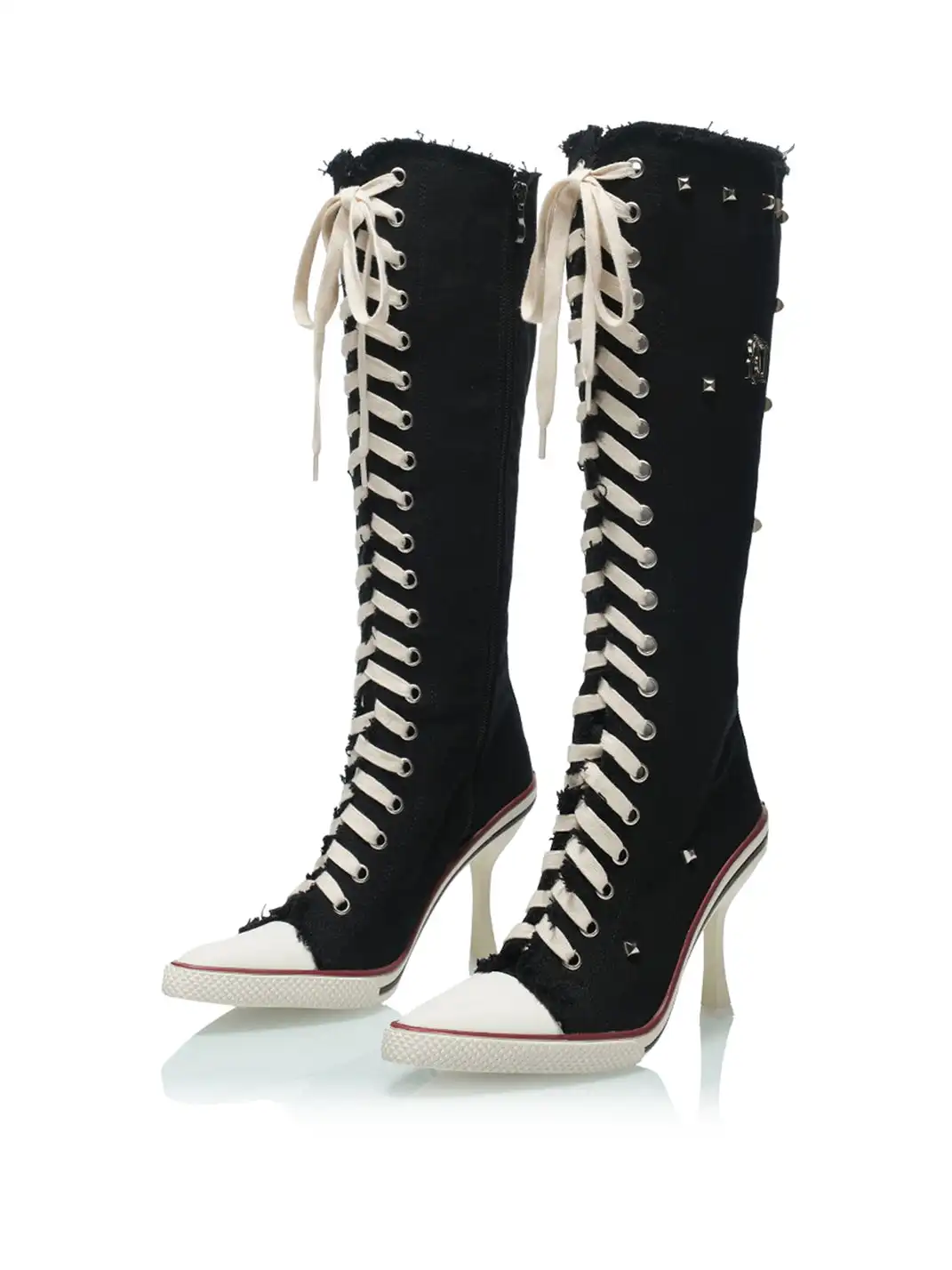 UnicornBlood | Distressed Lace-Up High Heel Knee-High Boots