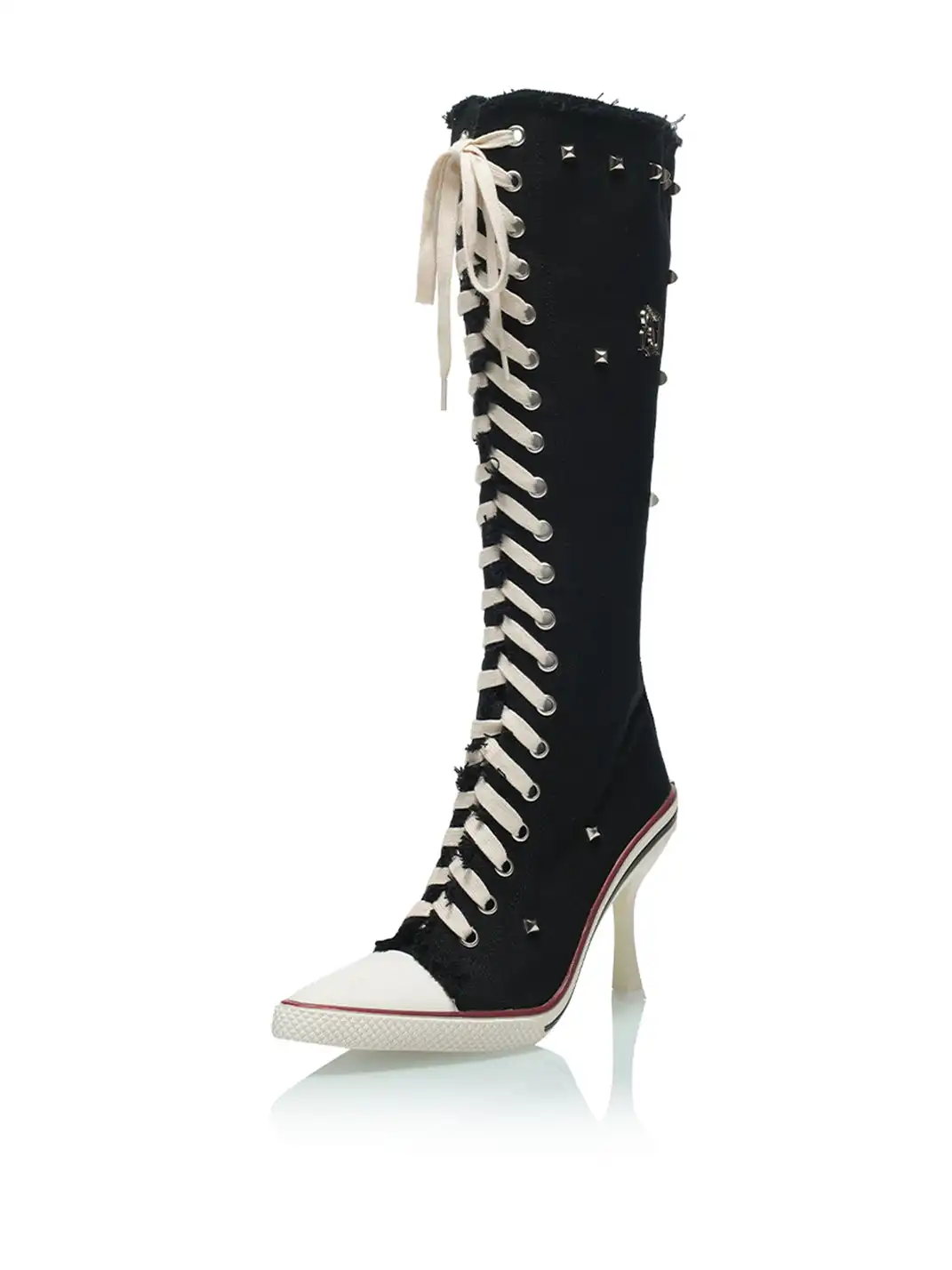 UnicornBlood | Distressed Lace-Up High Heel Knee-High Boots