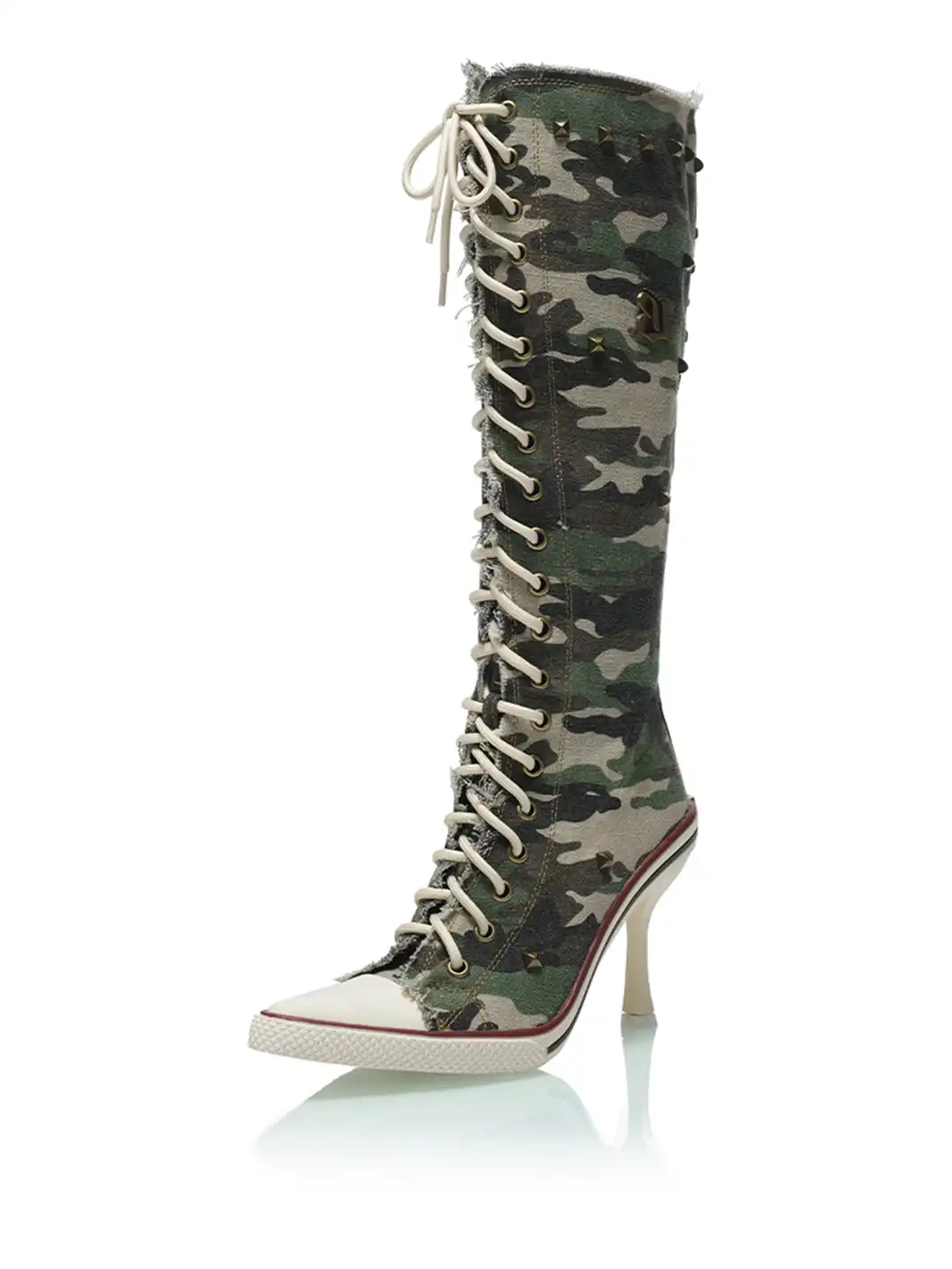 UnicornBlood | Distressed Lace-Up High Heel Knee-High Boots