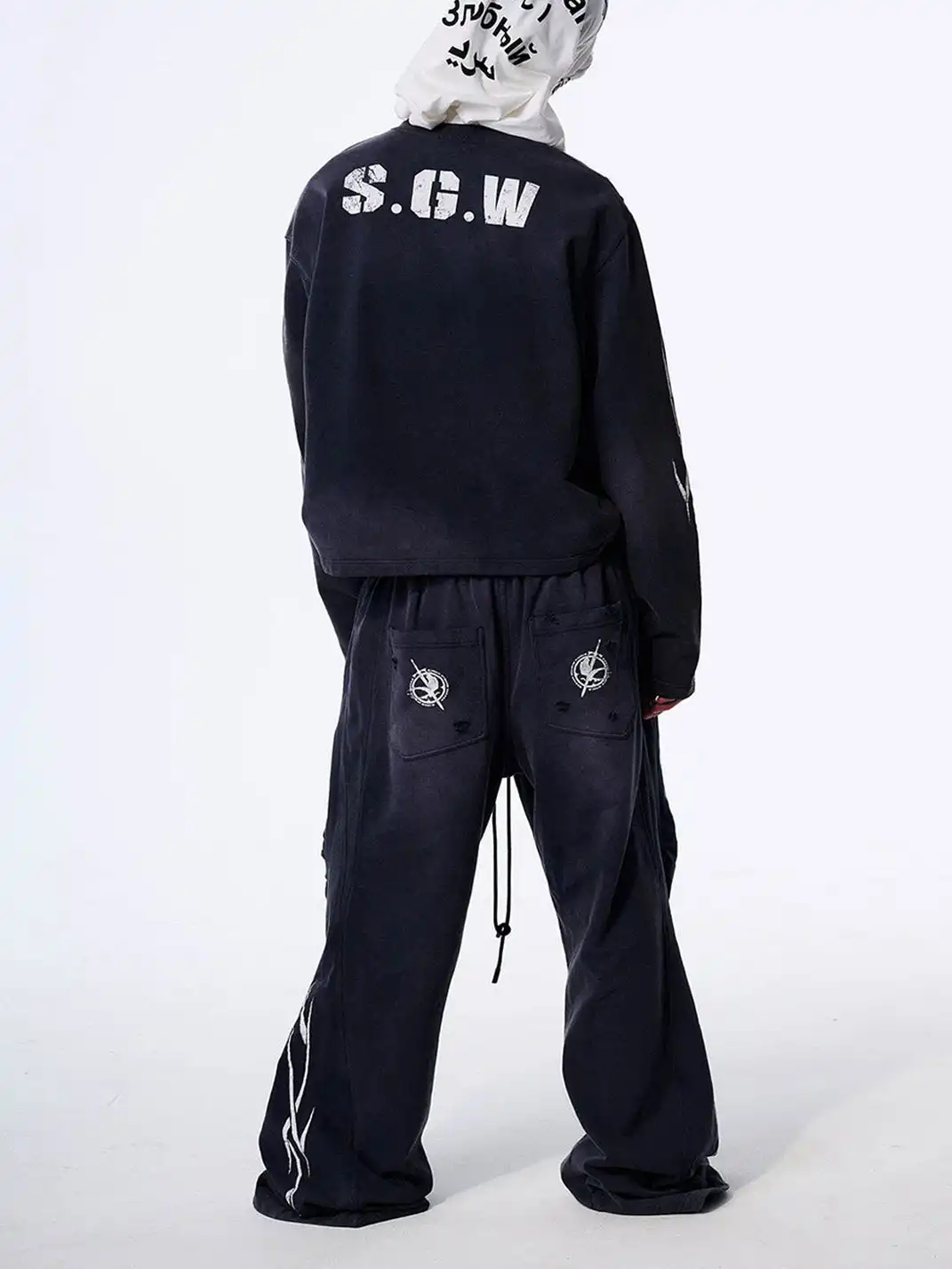 SGW | Distressed Pleated Drawstring Baggy Pants