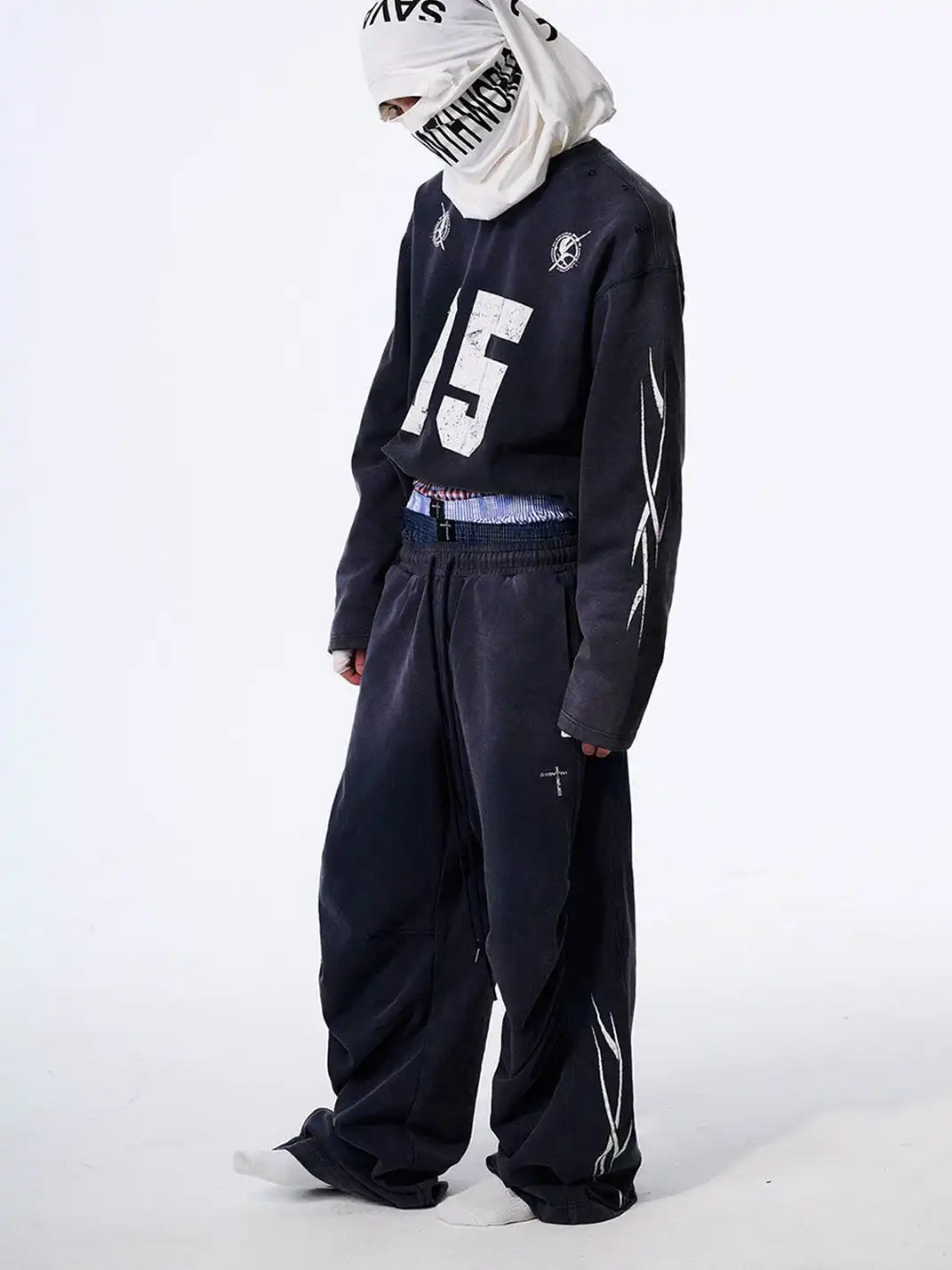 SGW | Distressed Pleated Drawstring Baggy Pants