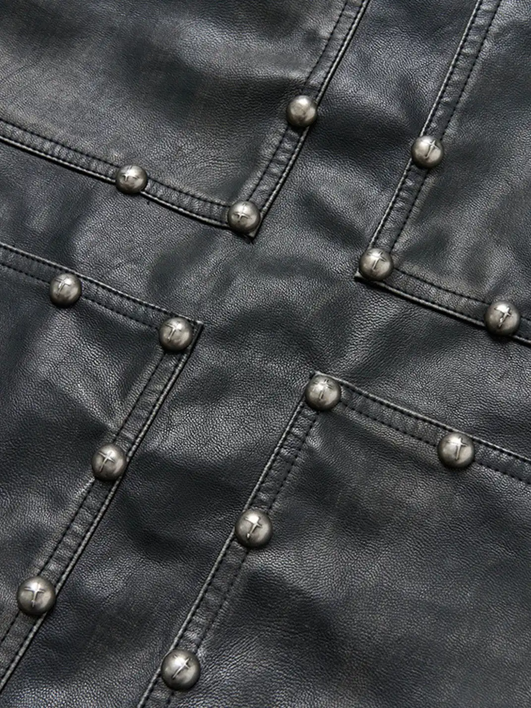 SGW | Crossed Spliced Rivet Faux Leather Jacket