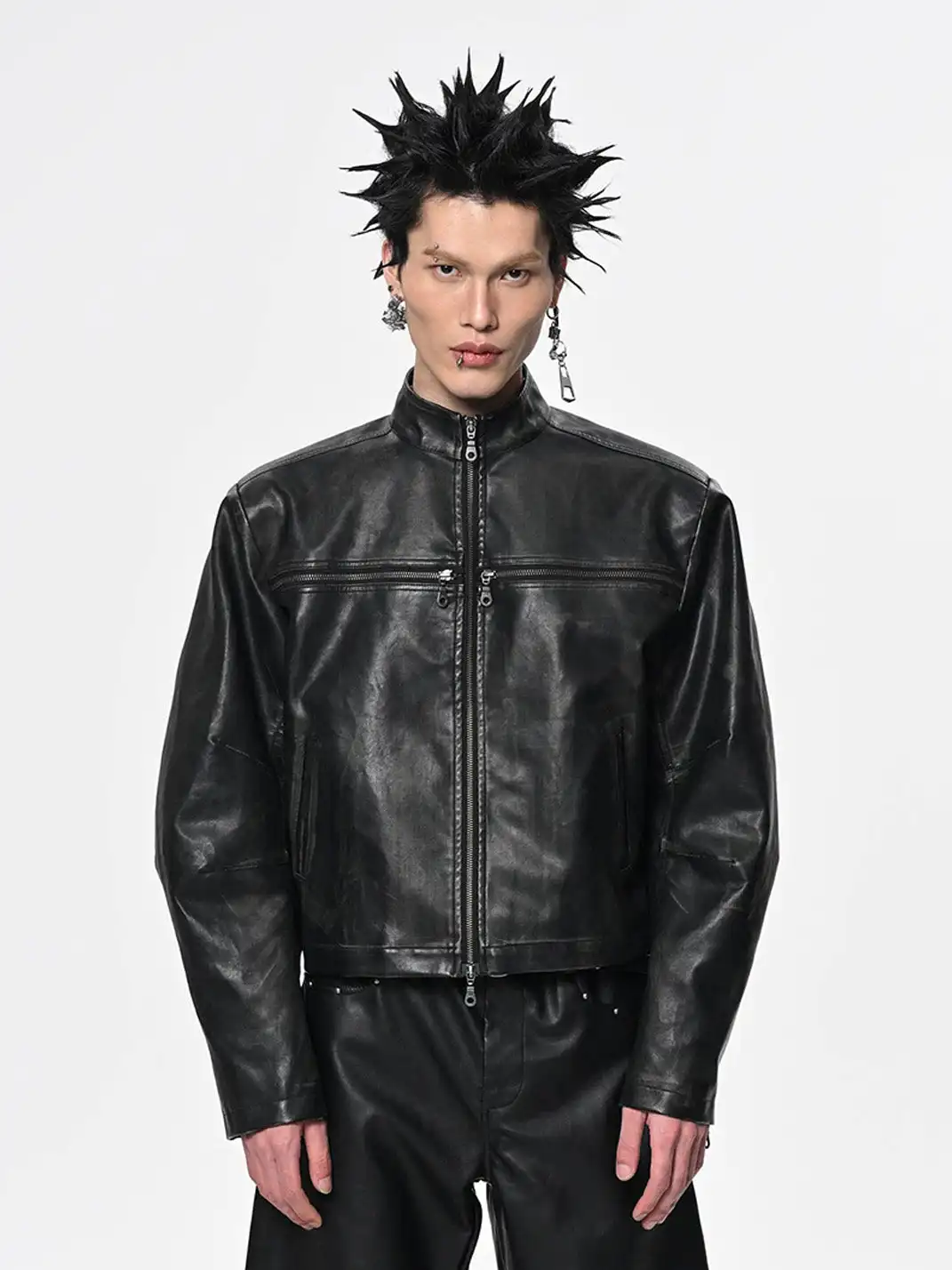 SGW | Crossed Spliced Rivet Faux Leather Jacket