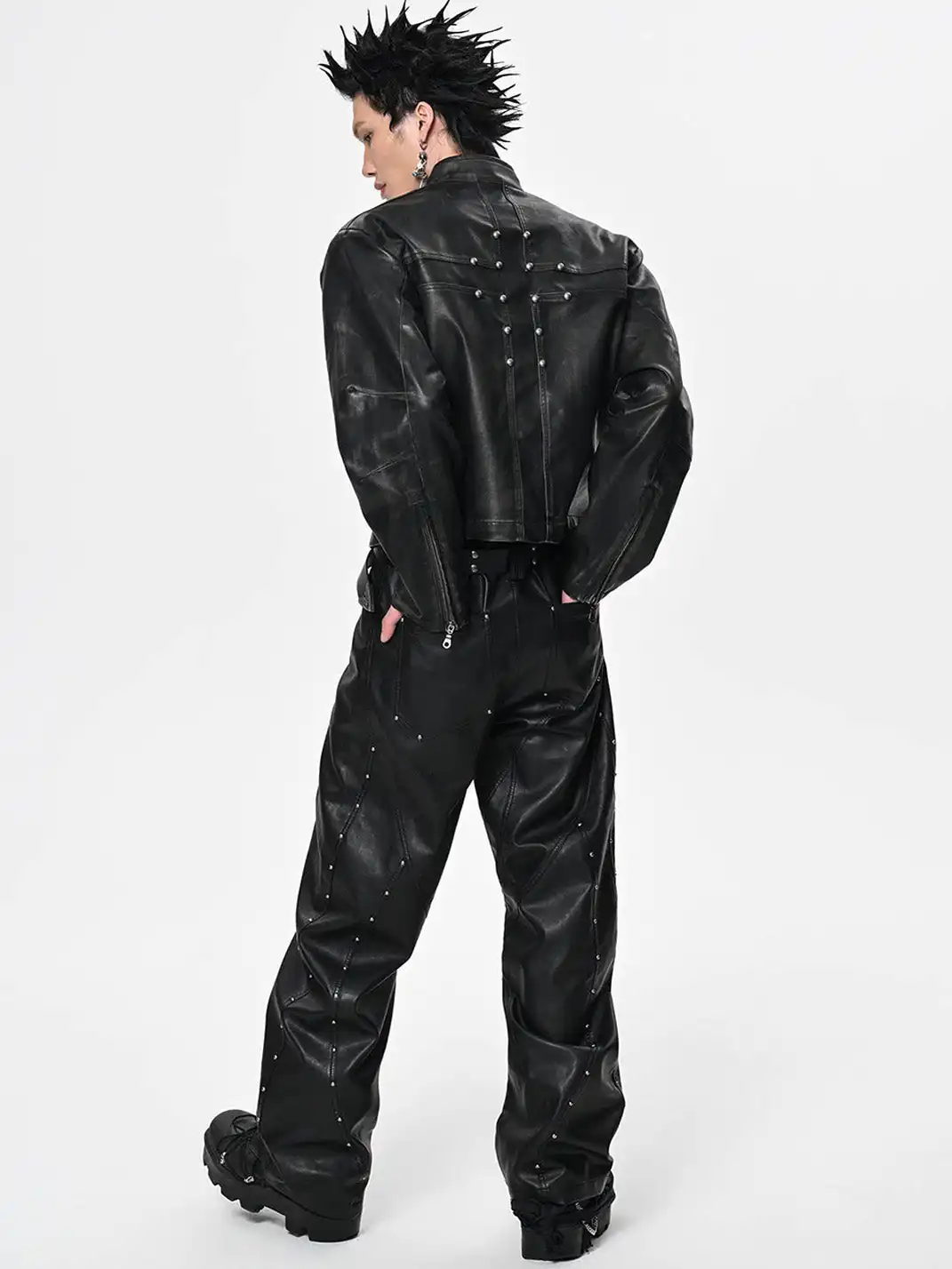 SGW | Crossed Spliced Rivet Faux Leather Jacket
