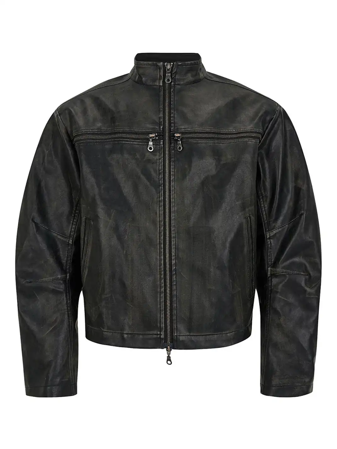 SGW | Crossed Spliced Rivet Faux Leather Jacket
