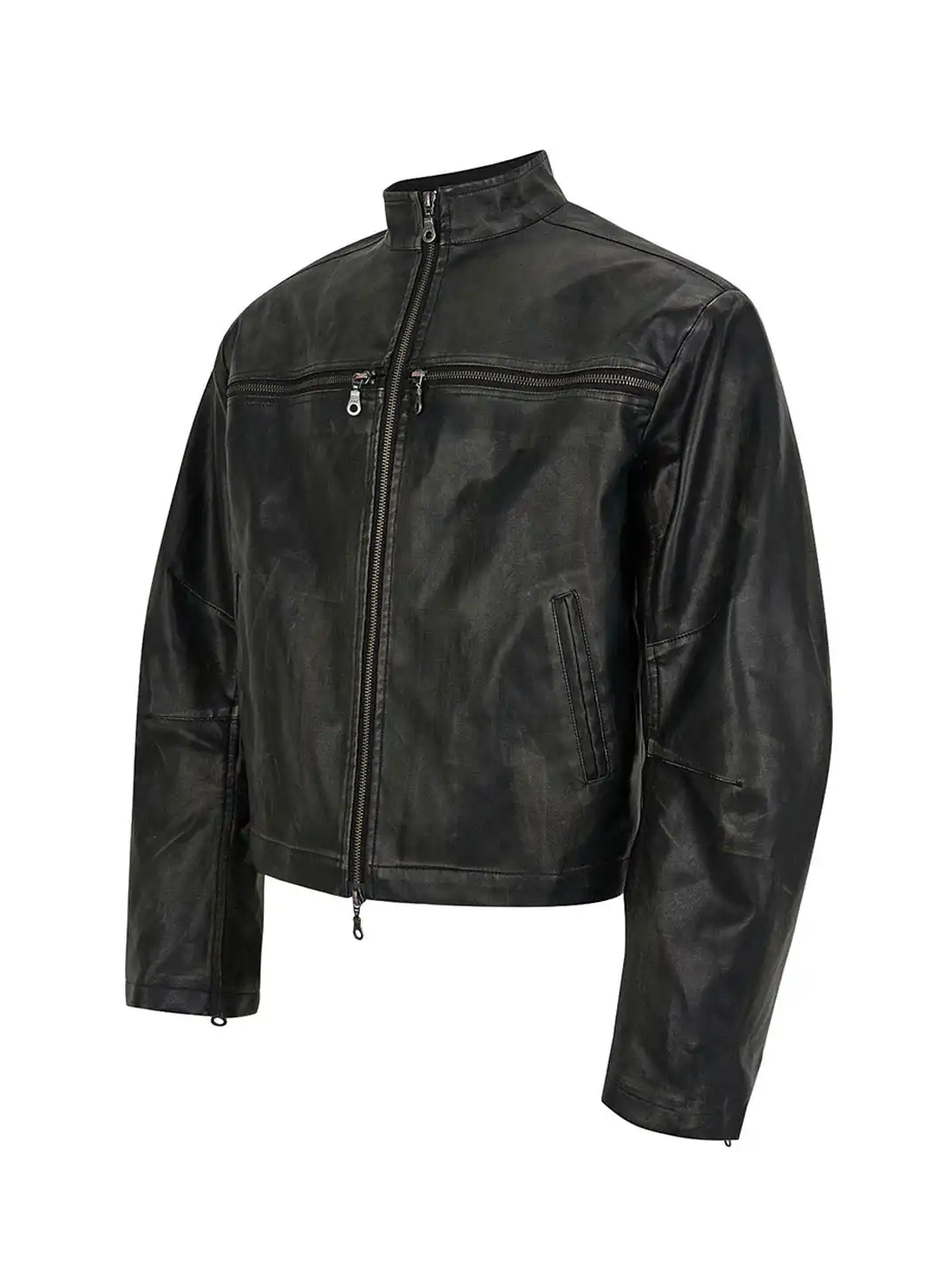 SGW | Crossed Spliced Rivet Faux Leather Jacket
