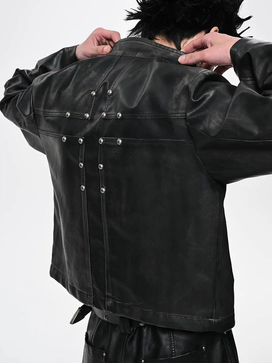 SGW | Crossed Spliced Rivet Faux Leather Jacket