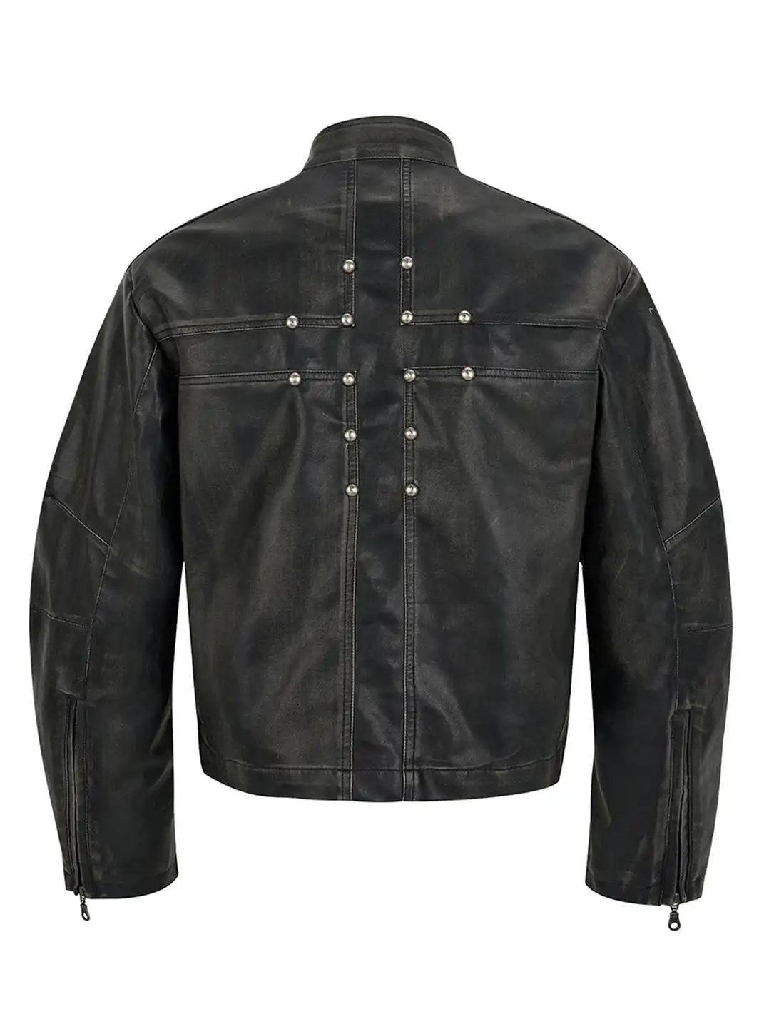 SGW | Crossed Spliced Rivet Faux Leather Jacket