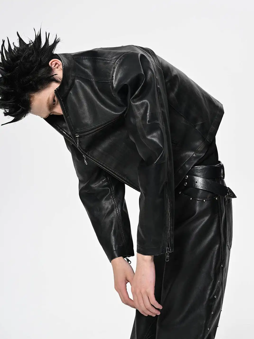 SGW | Crossed Spliced Rivet Faux Leather Jacket