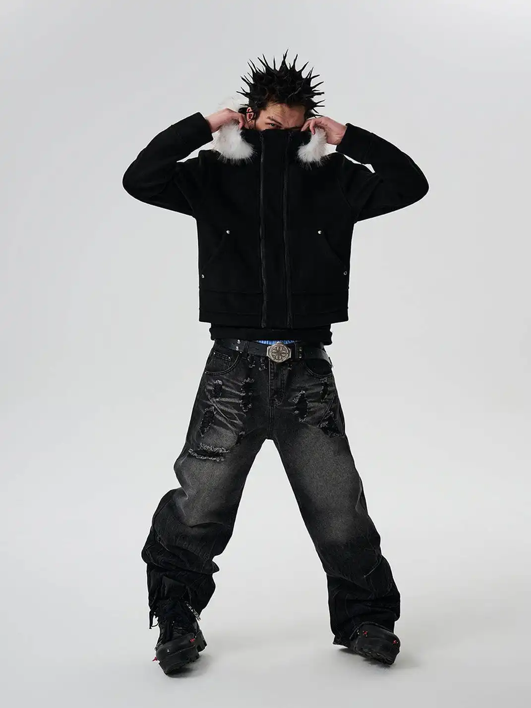 SGW | Detachable Fur Collar Double-Zipper Coat