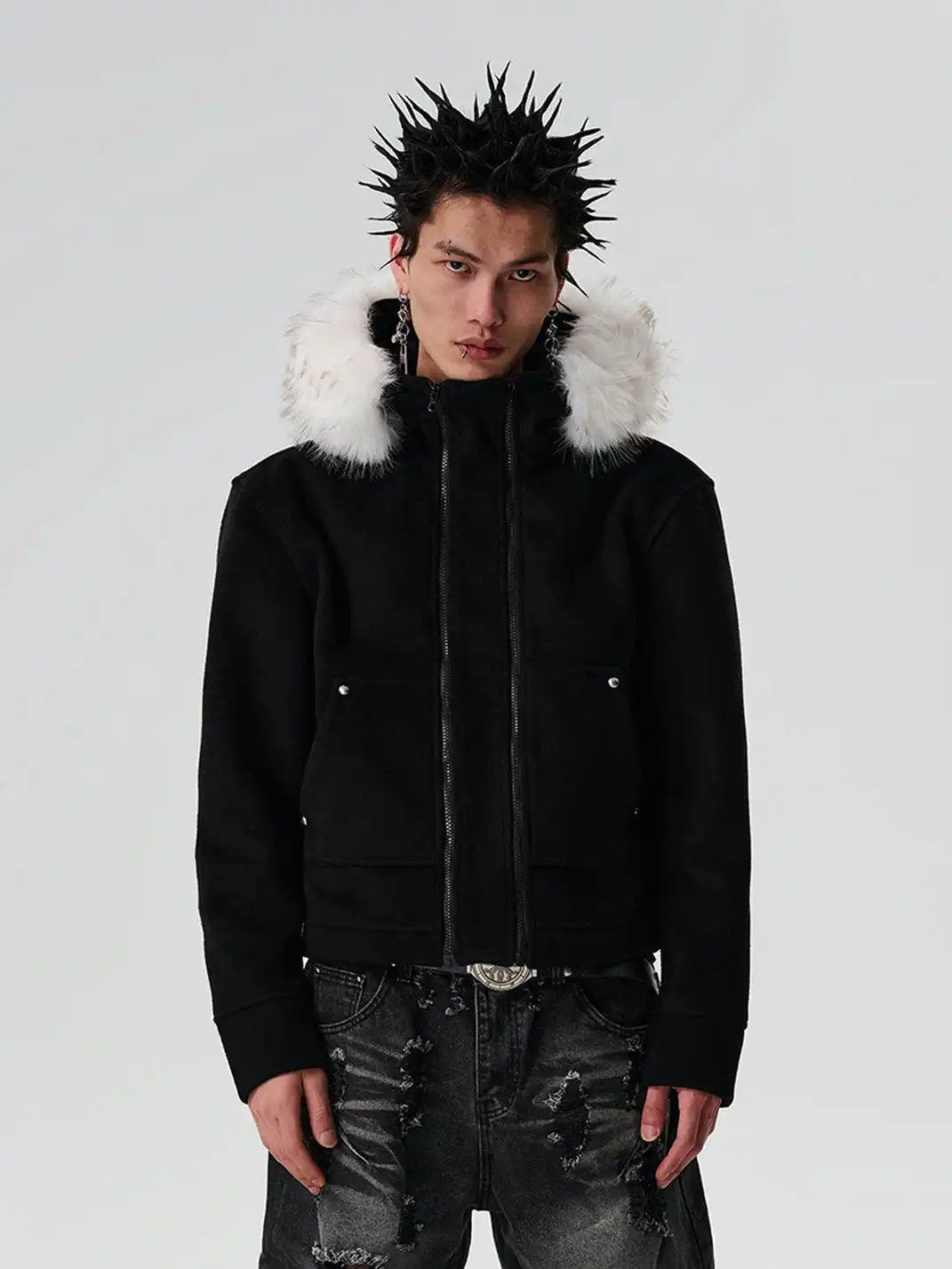SGW | Detachable Fur Collar Double-Zipper Coat