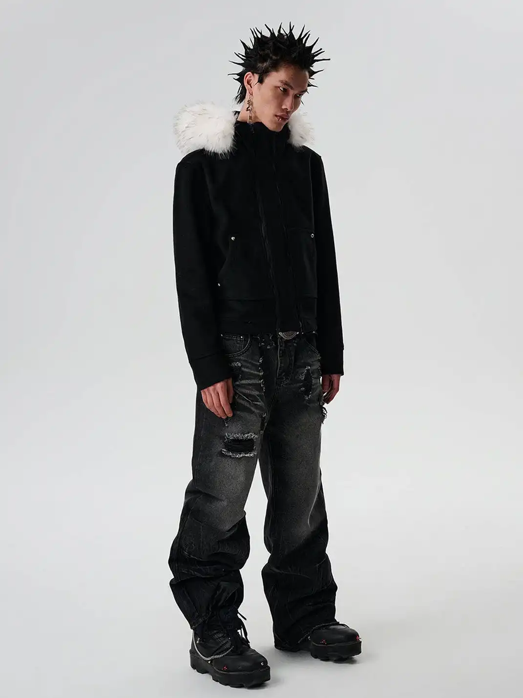 SGW | Detachable Fur Collar Double-Zipper Coat
