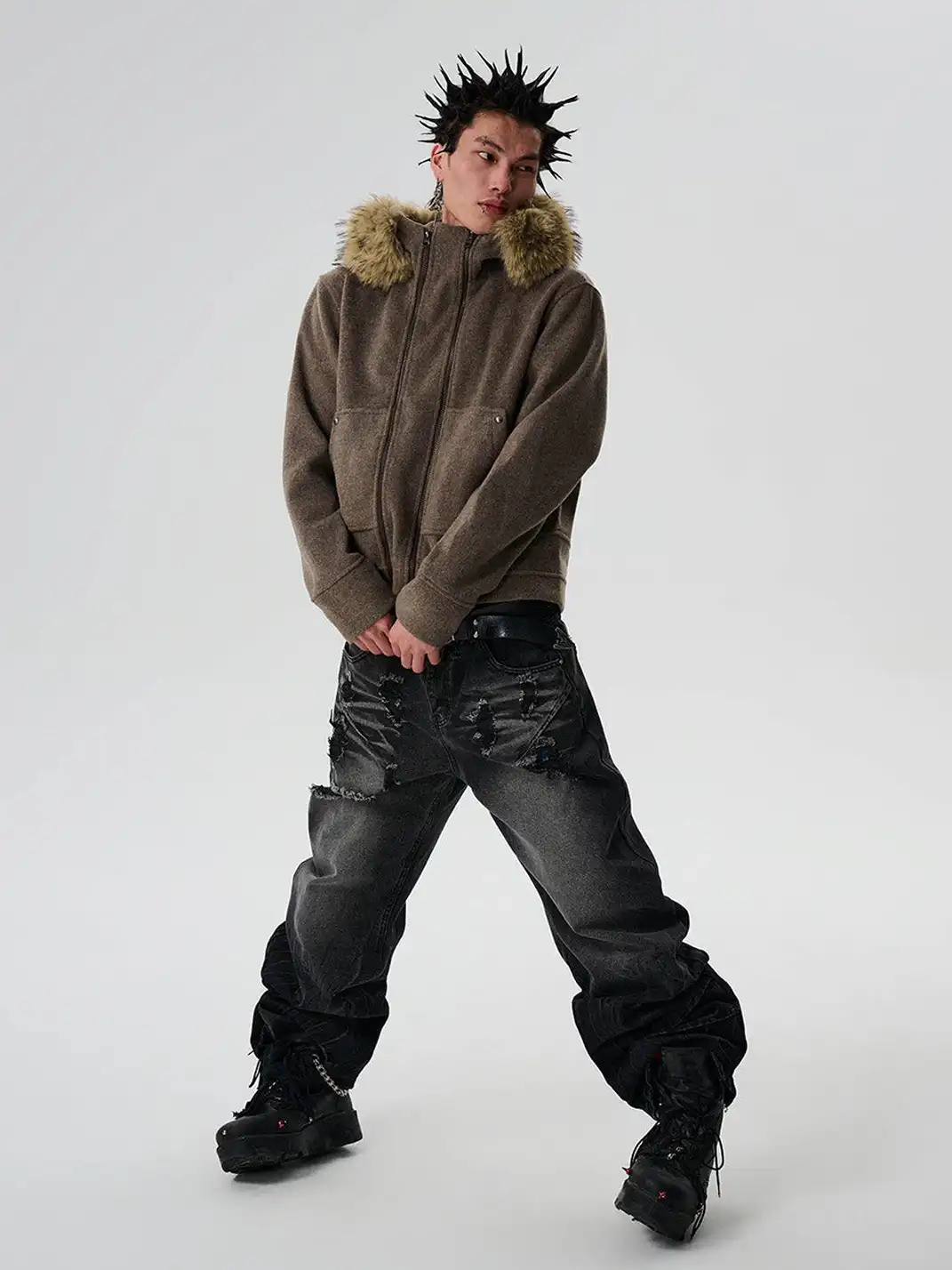 SGW | Detachable Fur Collar Double-Zipper Coat