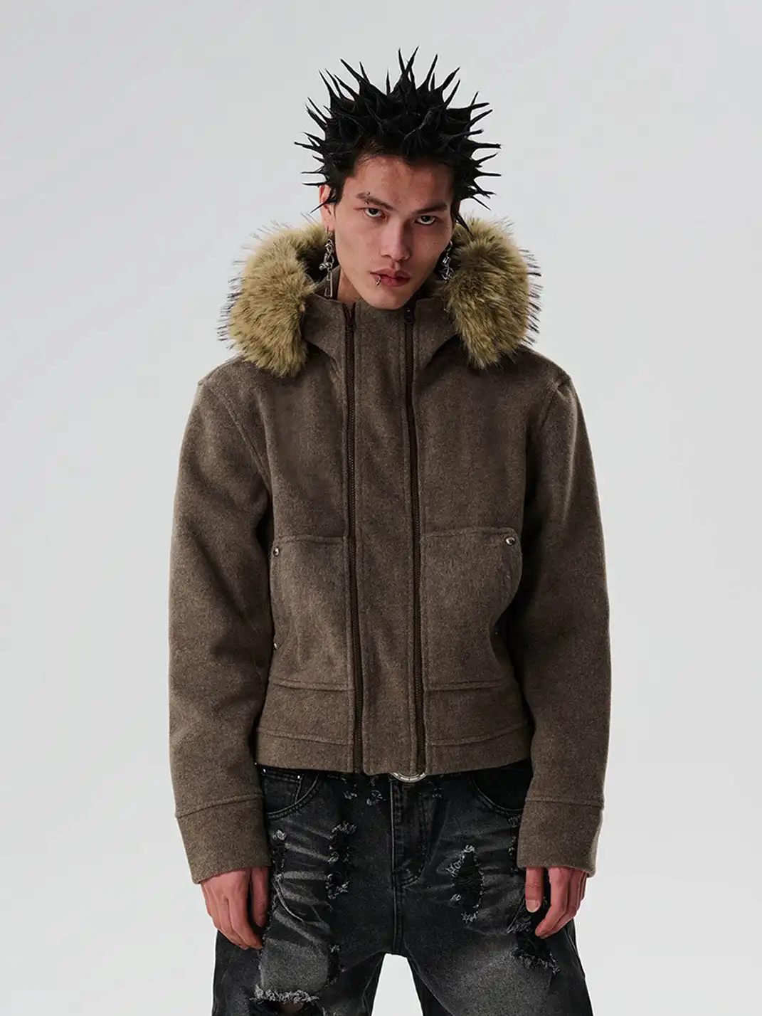 SGW | Detachable Fur Collar Double-Zipper Coat