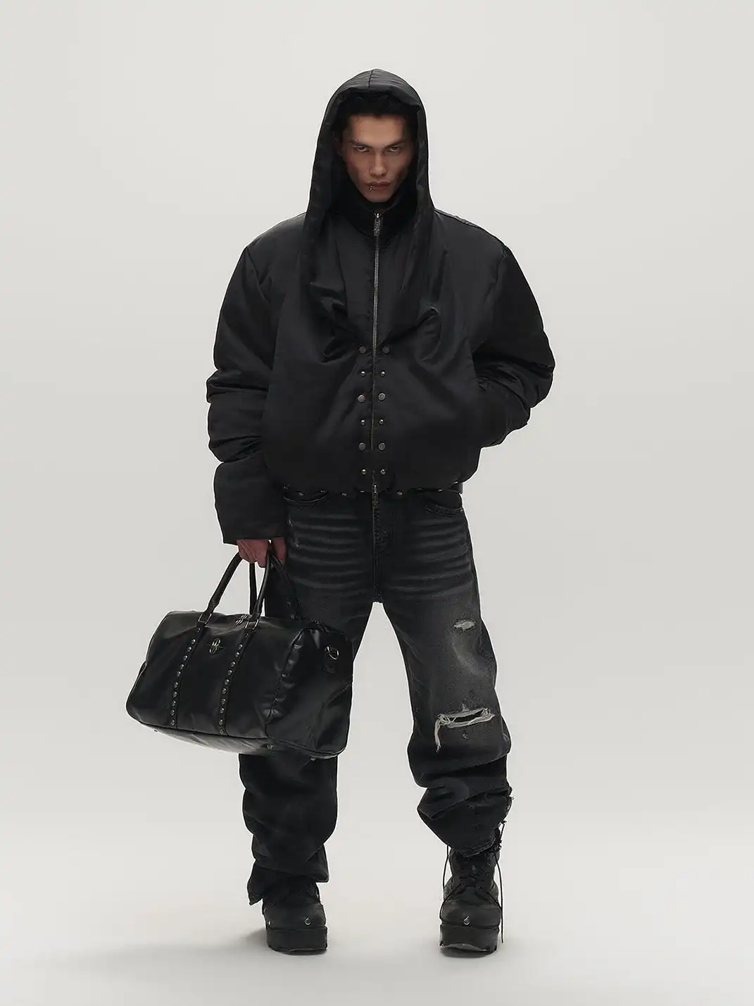 SGW | Detachable Hood Satin Oversized Bomber Jacket