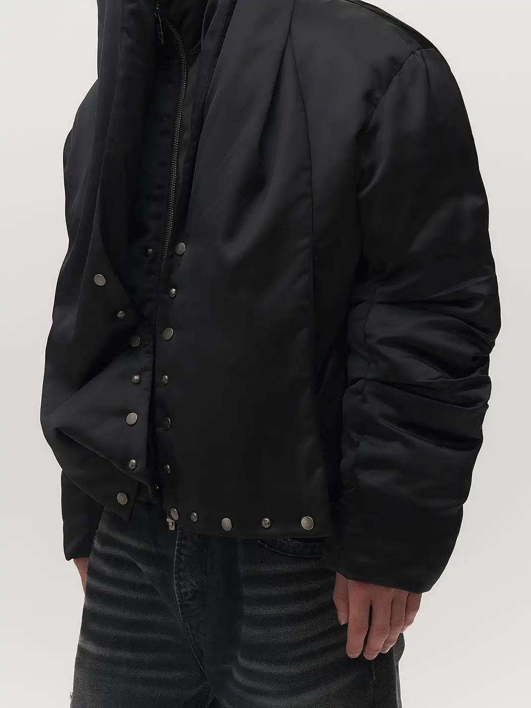 SGW | Detachable Hood Satin Oversized Bomber Jacket