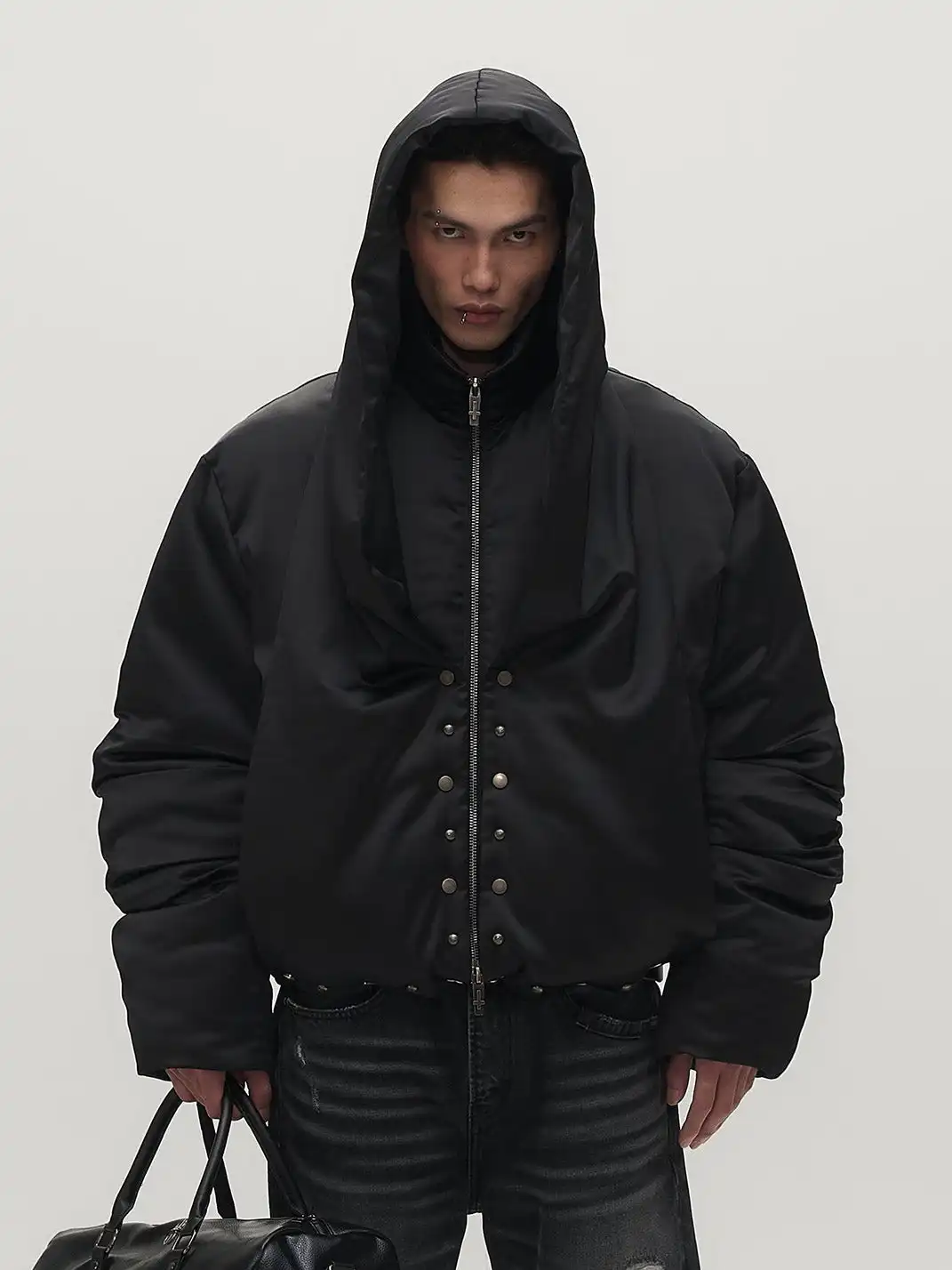 SGW | Detachable Hood Satin Oversized Bomber Jacket
