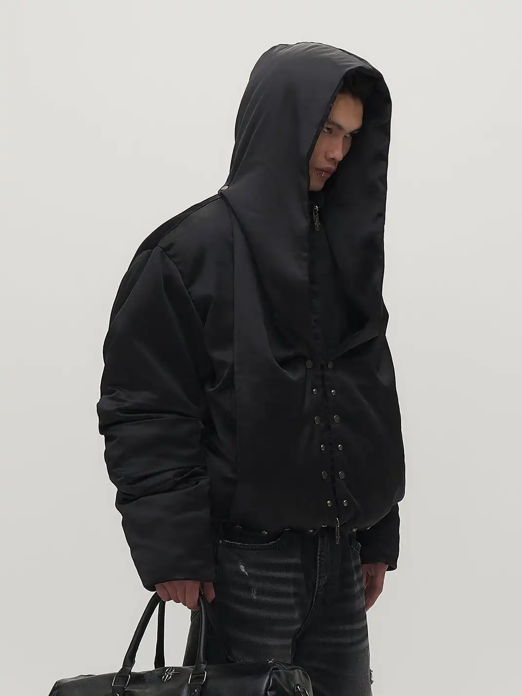 SGW | Detachable Hood Satin Oversized Bomber Jacket