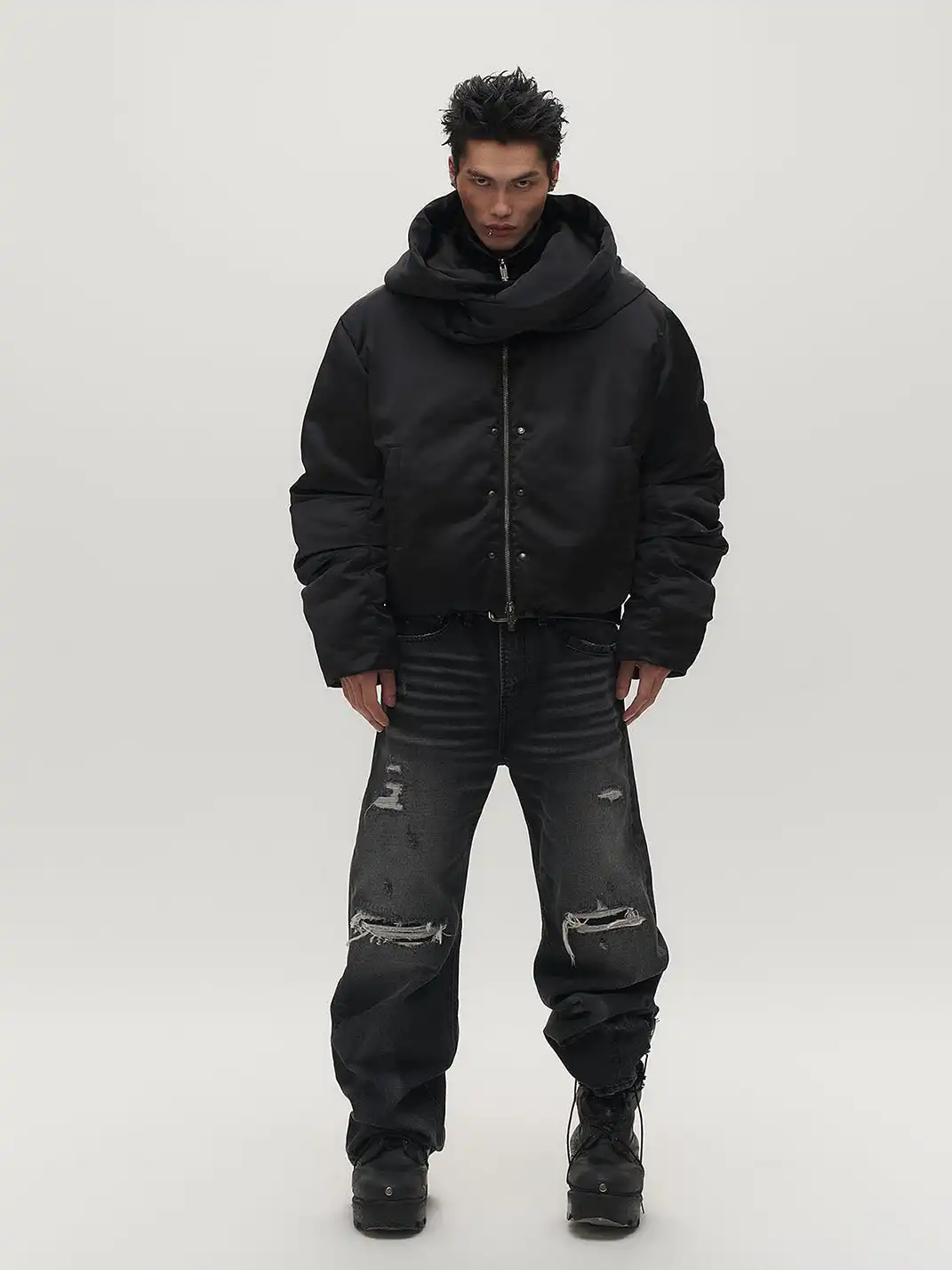 SGW | Detachable Hood Satin Oversized Bomber Jacket