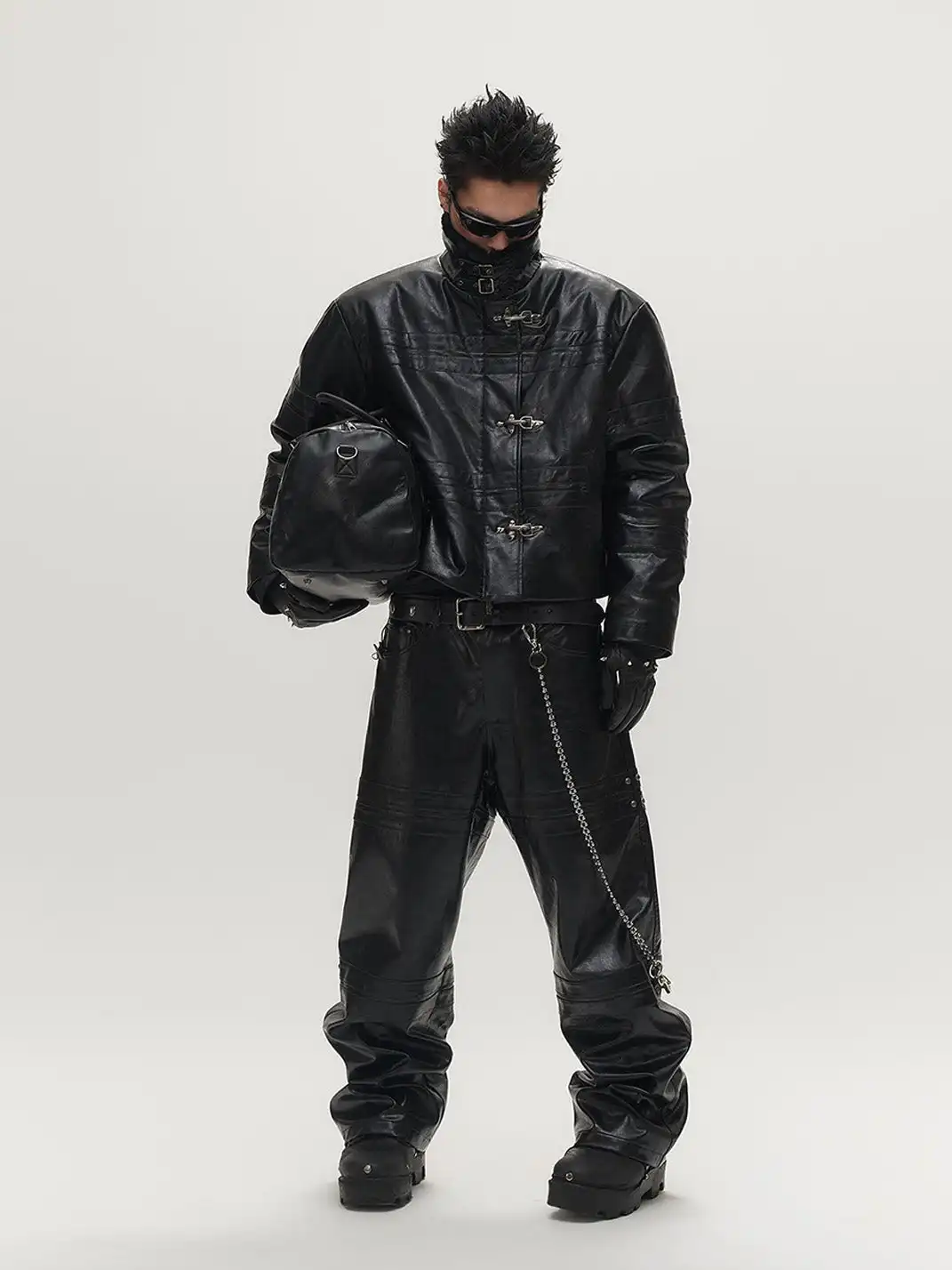 SGW | Hook Buckle Faux Leather Puffer Jacket