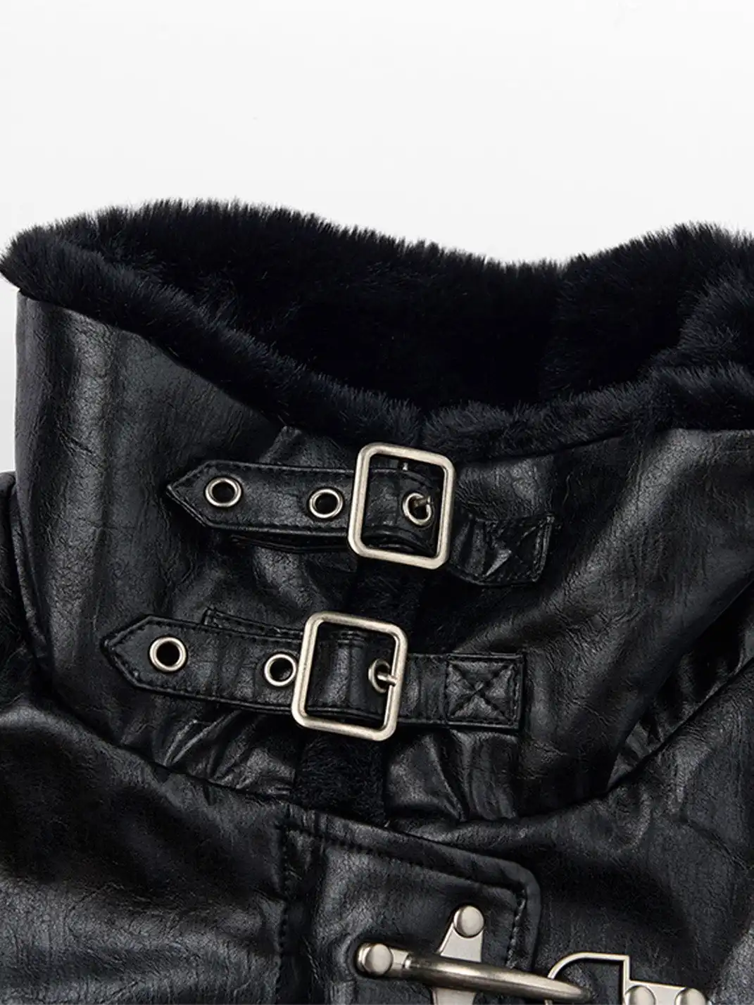 SGW | Hook Buckle Faux Leather Puffer Jacket