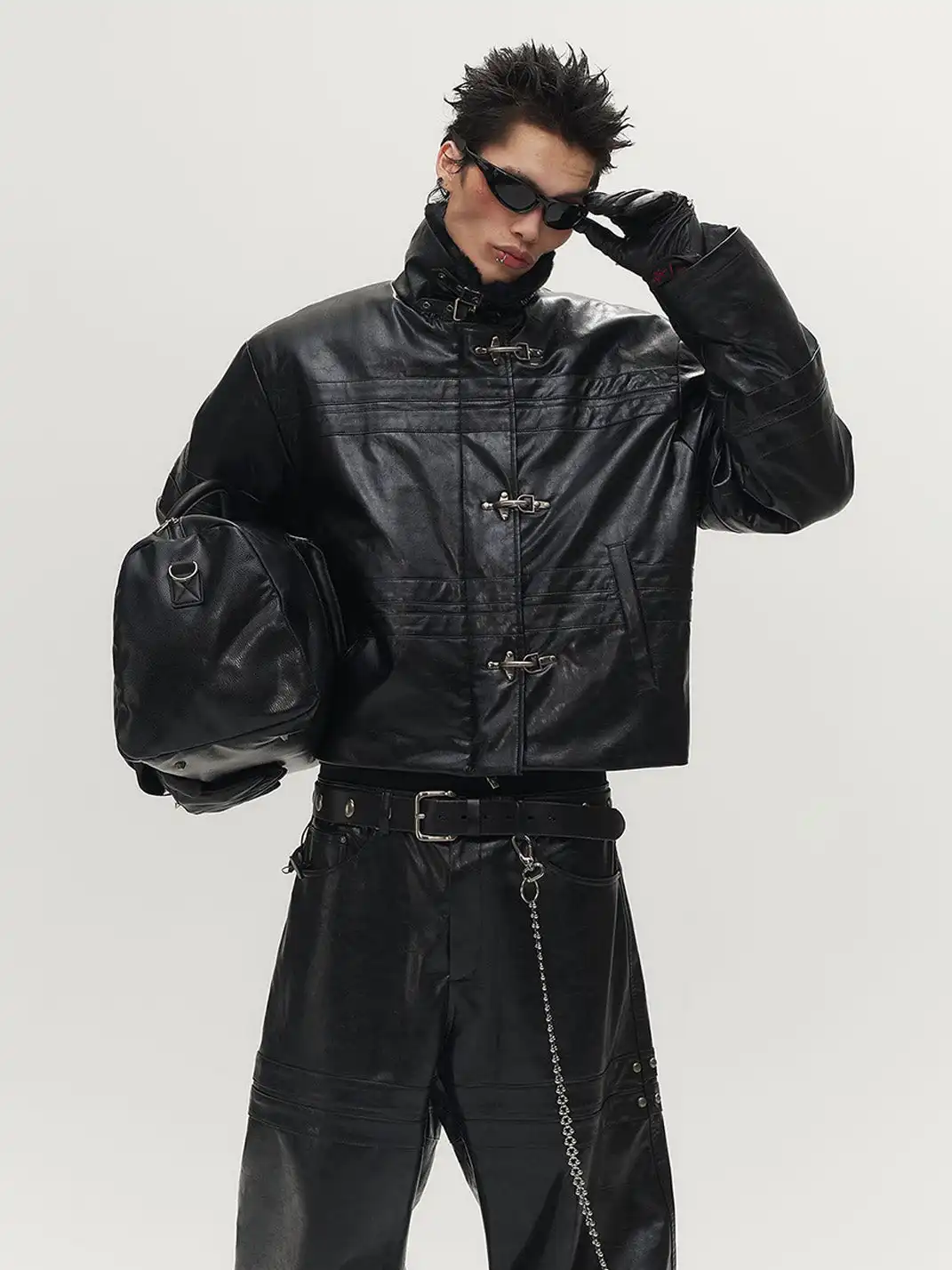 SGW | Hook Buckle Faux Leather Puffer Jacket
