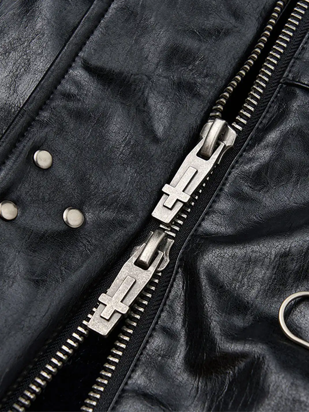 SGW | Hook Buckle Faux Leather Puffer Jacket