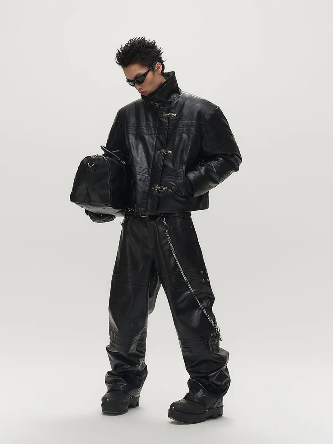 SGW | Hook Buckle Faux Leather Puffer Jacket