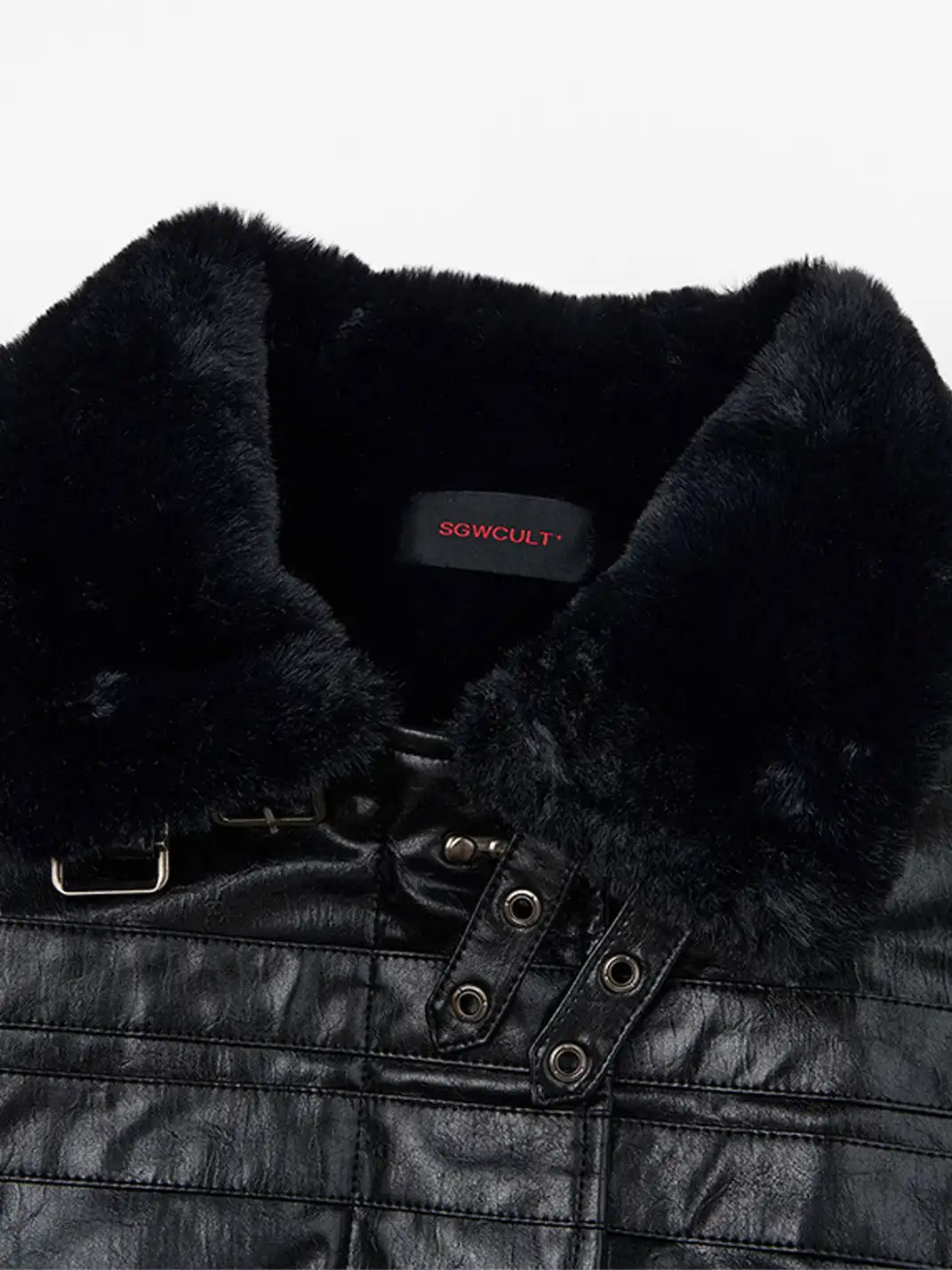 SGW | Hook Buckle Faux Leather Puffer Jacket