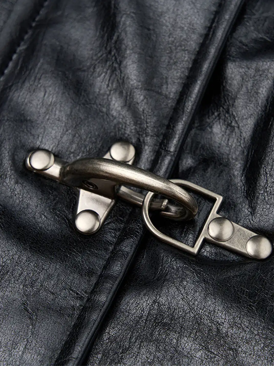 SGW | Hook Buckle Faux Leather Puffer Jacket