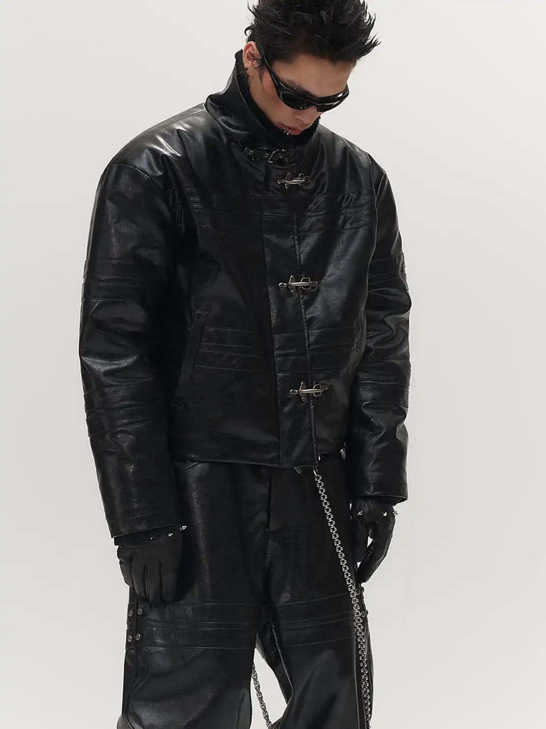 SGW | Hook Buckle Faux Leather Puffer Jacket