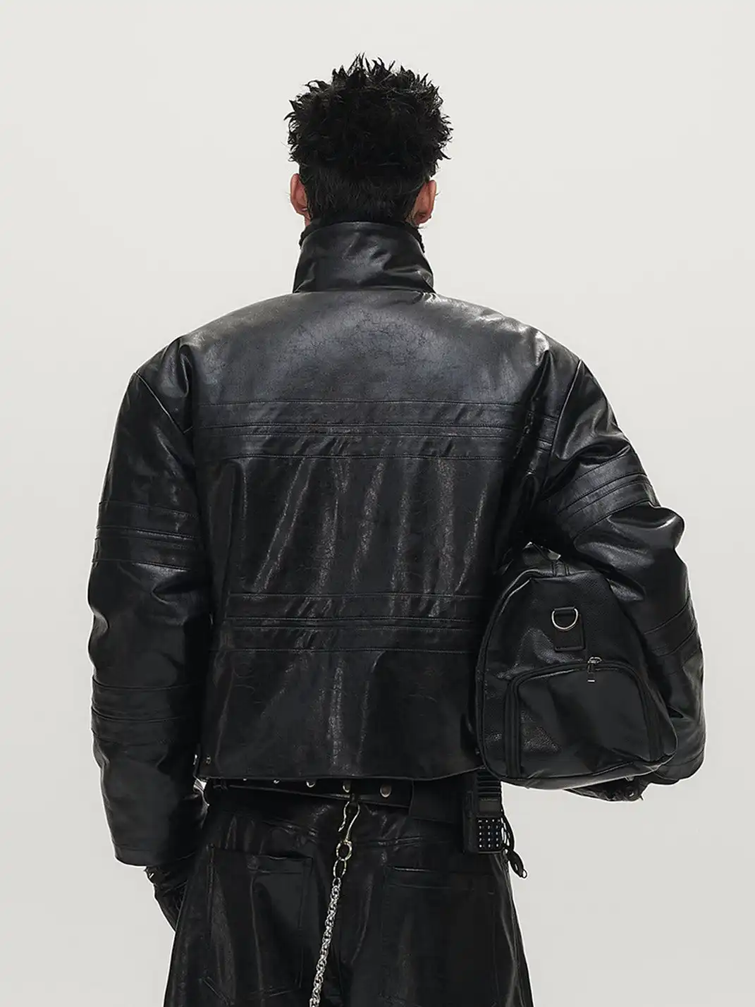 SGW | Hook Buckle Faux Leather Puffer Jacket