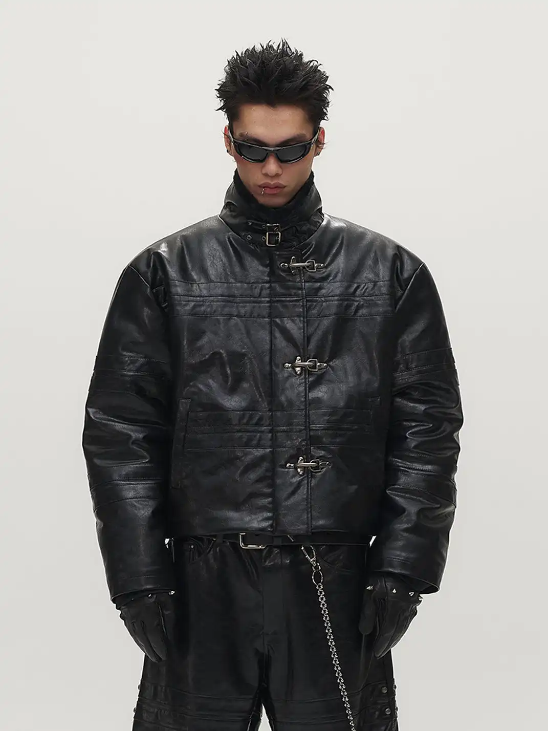 SGW | Hook Buckle Faux Leather Puffer Jacket
