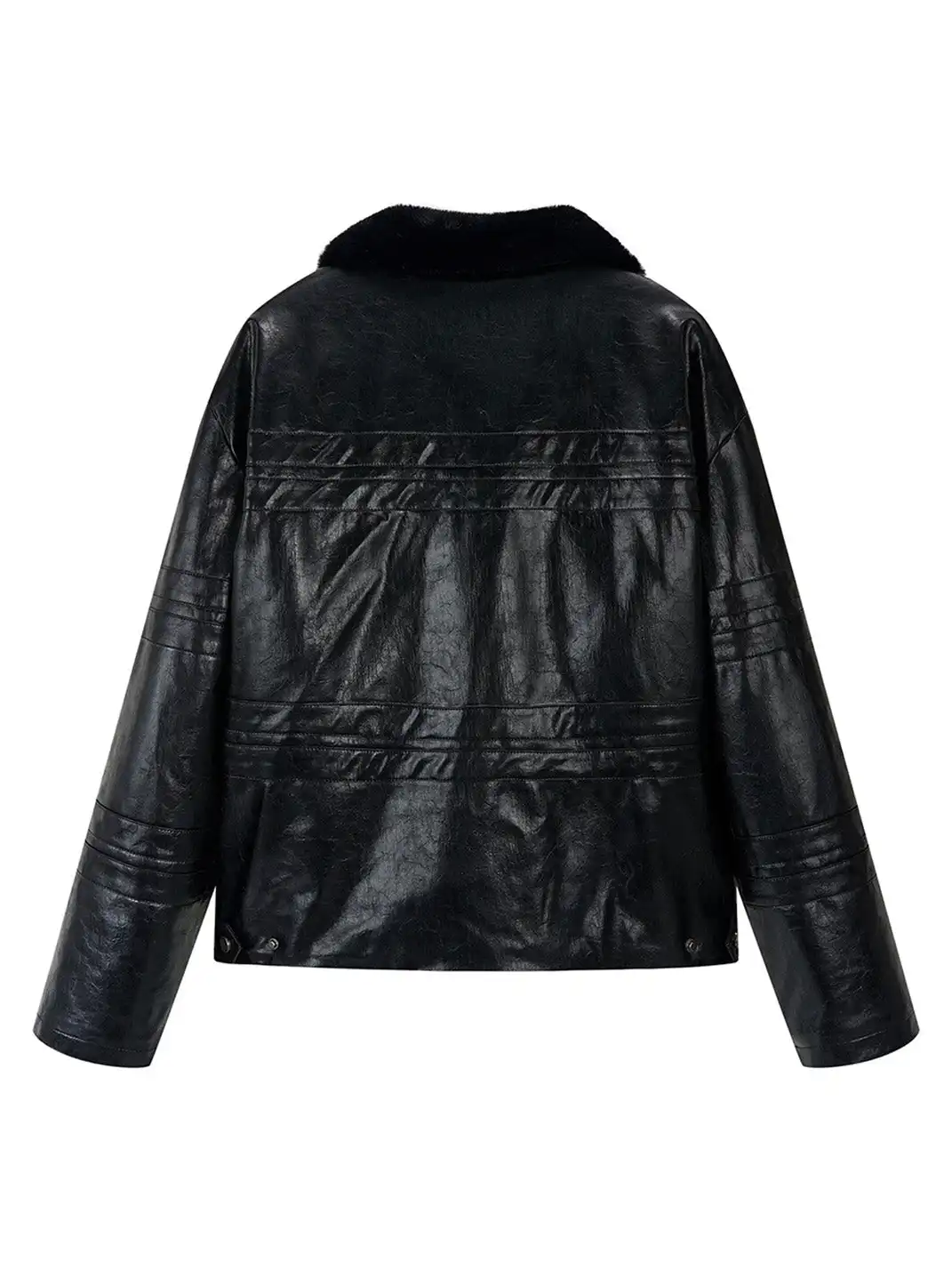 SGW | Hook Buckle Faux Leather Puffer Jacket