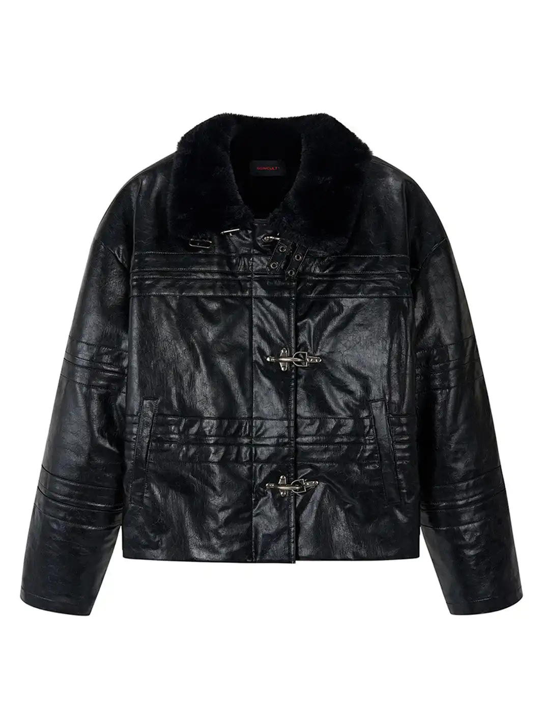 SGW | Hook Buckle Faux Leather Puffer Jacket