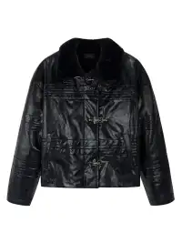SGW | Hook Buckle Faux Leather Puffer Jacket