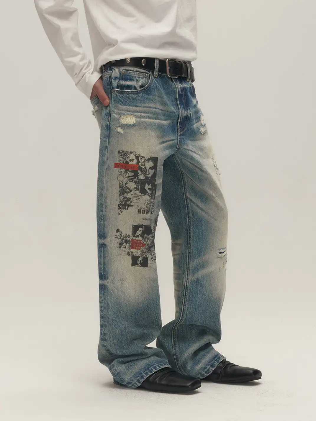 SGW | Washed Ripped Straight Leg Jeans