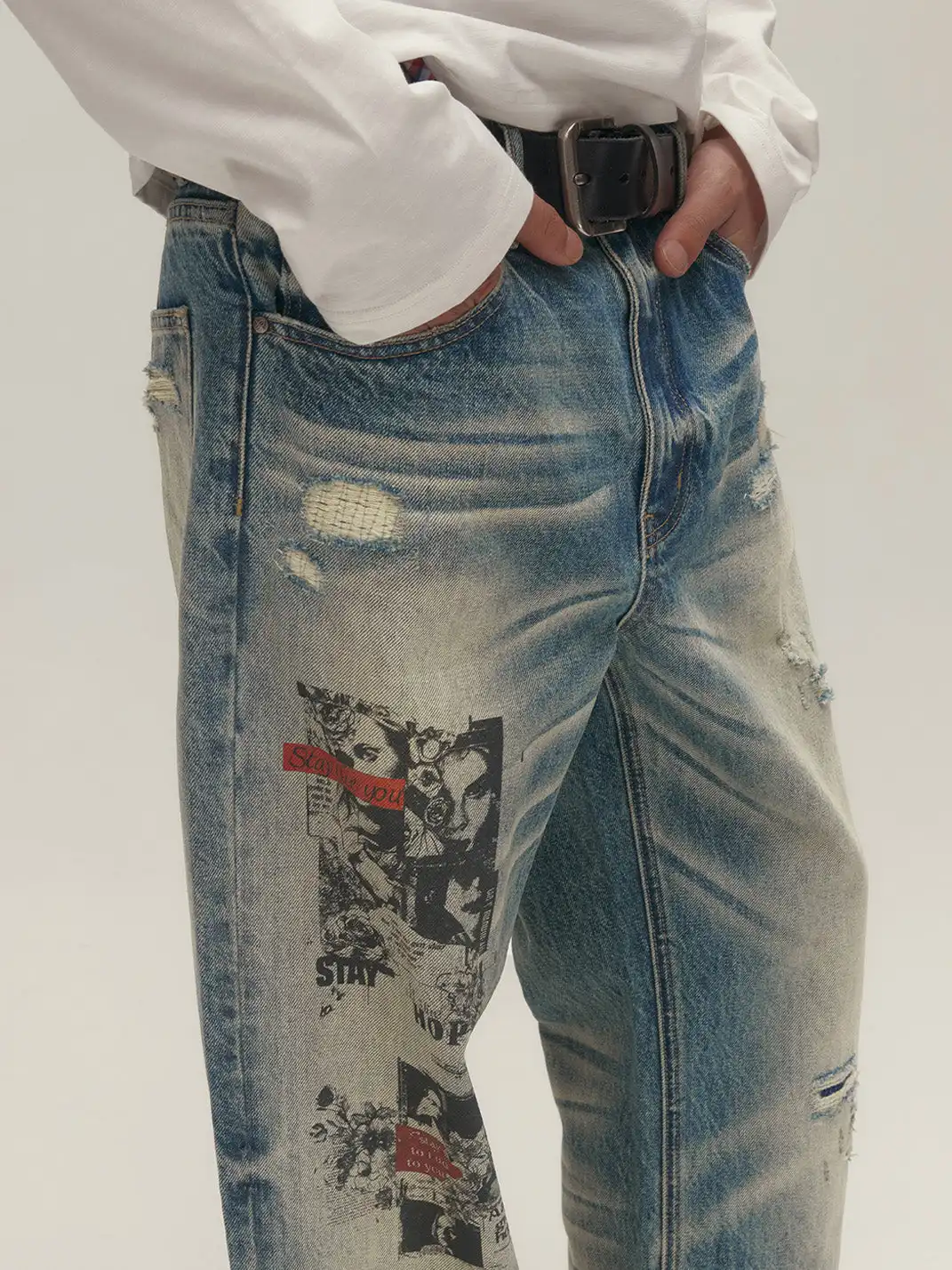SGW | Washed Ripped Straight Leg Jeans