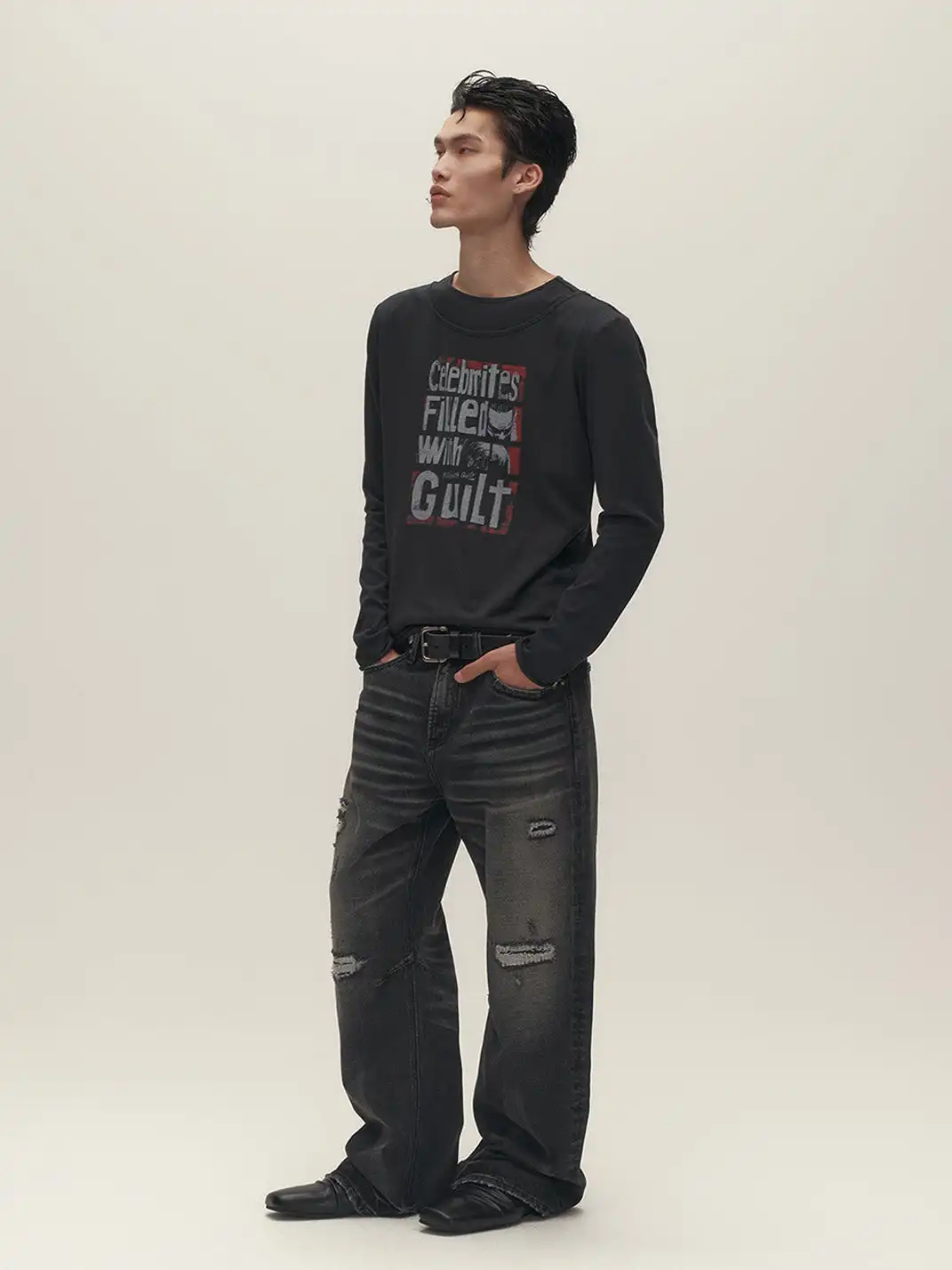 SGW | Graphic Double-Layer Neckline Long-Sleeve Tee