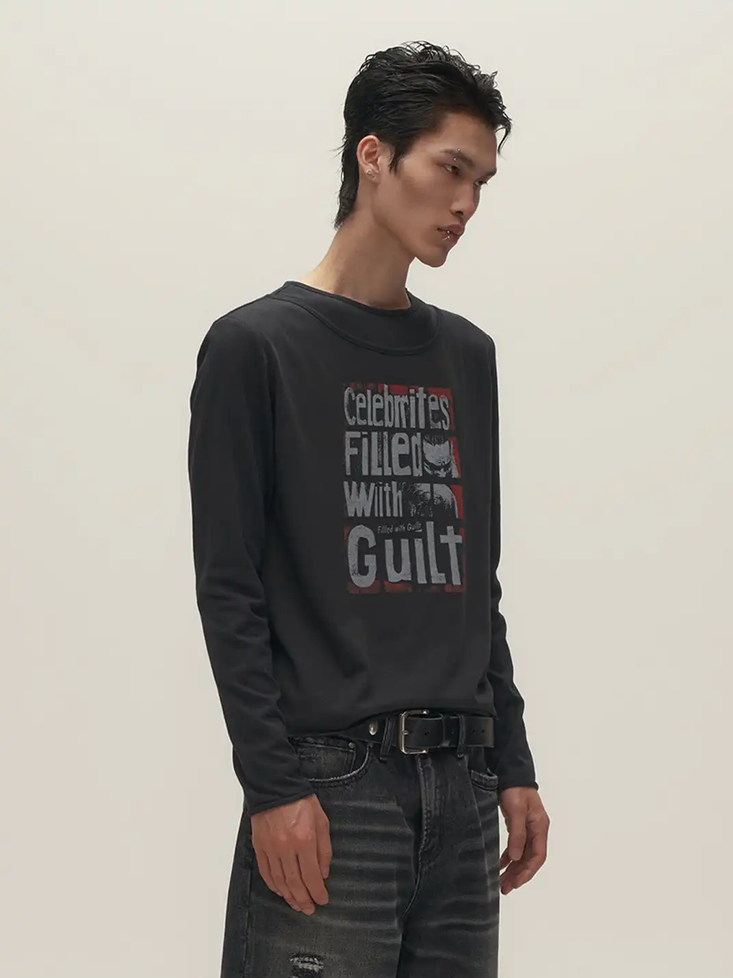 SGW | Graphic Double-Layer Neckline Long-Sleeve Tee