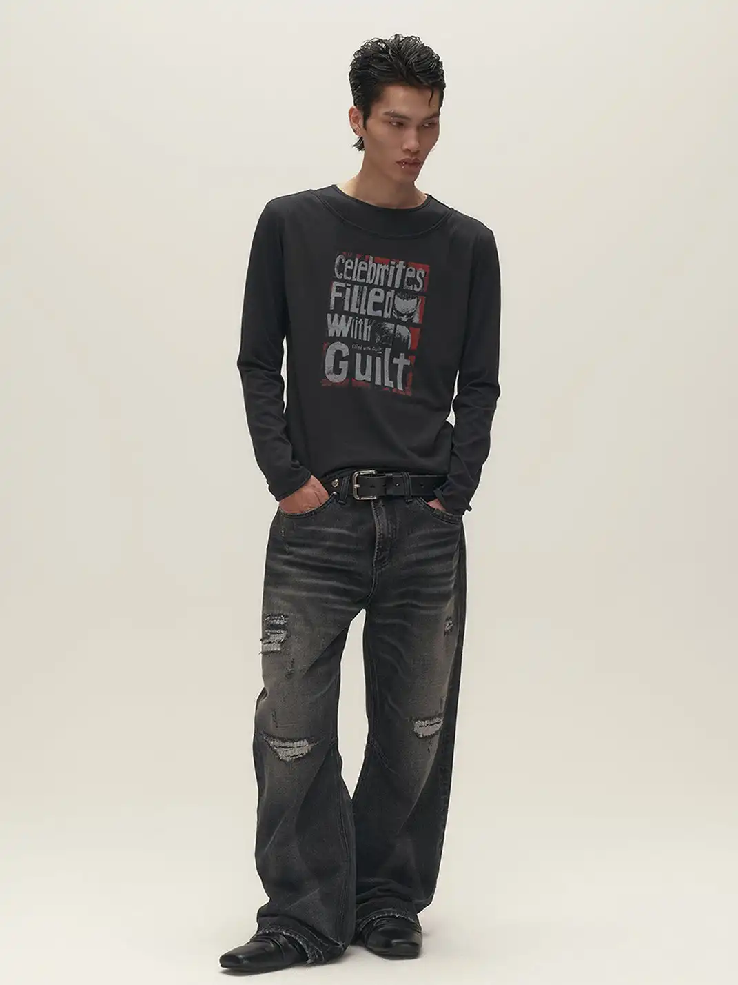 SGW | Graphic Double-Layer Neckline Long-Sleeve Tee