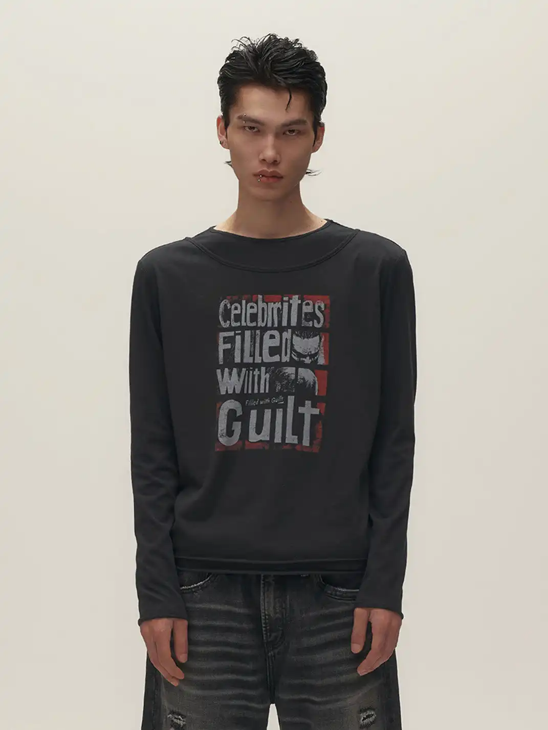 SGW | Graphic Double-Layer Neckline Long-Sleeve Tee