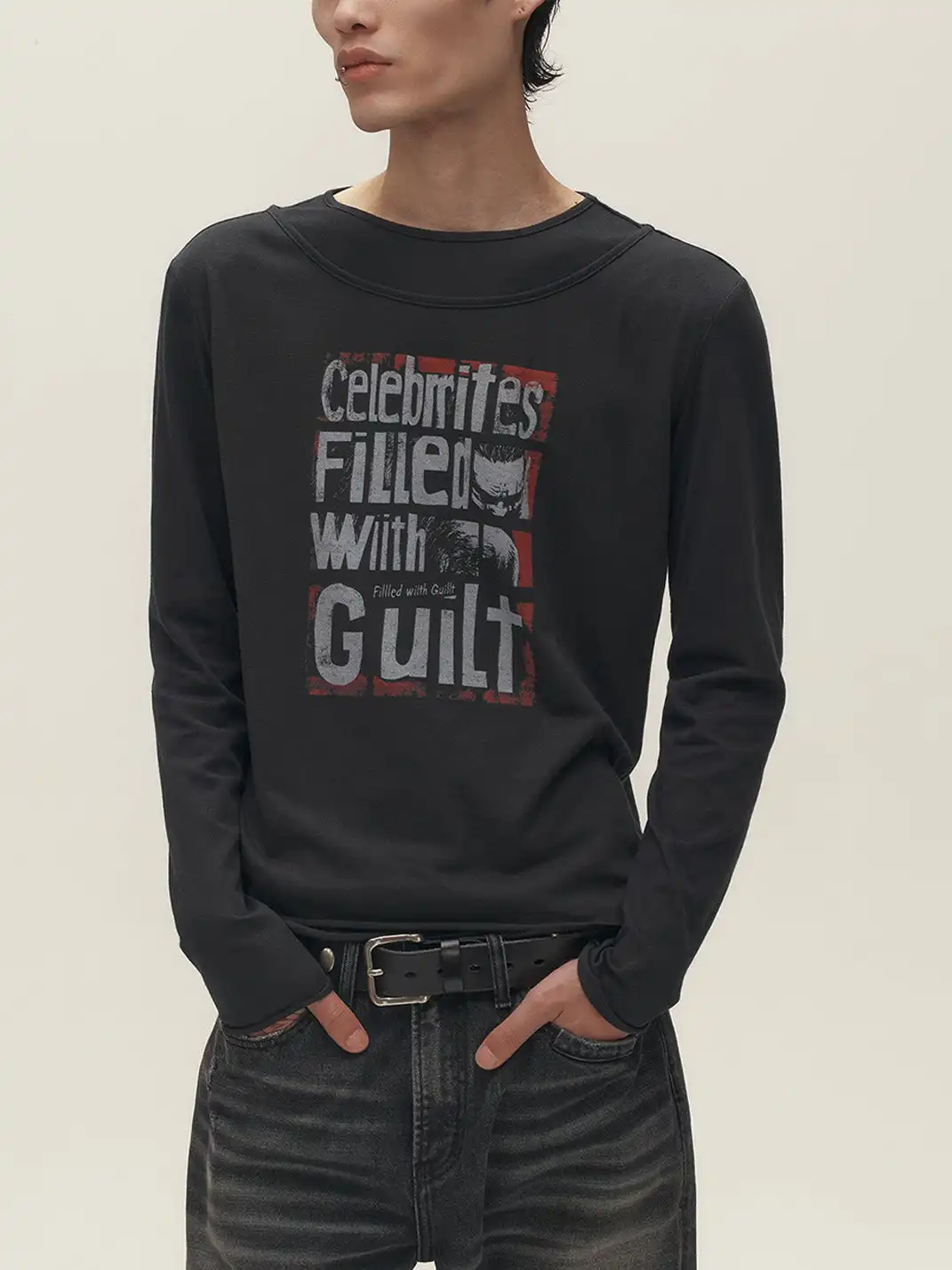 SGW | Graphic Double-Layer Neckline Long-Sleeve Tee