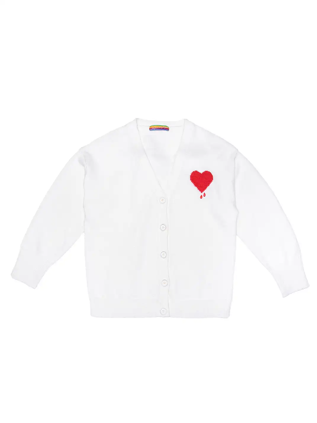 CLP | White Heart Bead Embellished Casual Knit Sweater