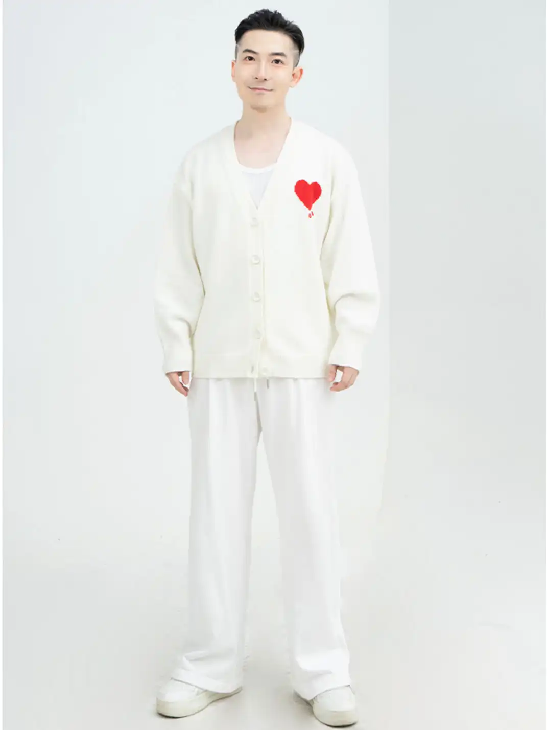 CLP | White Heart Bead Embellished Casual Knit Sweater